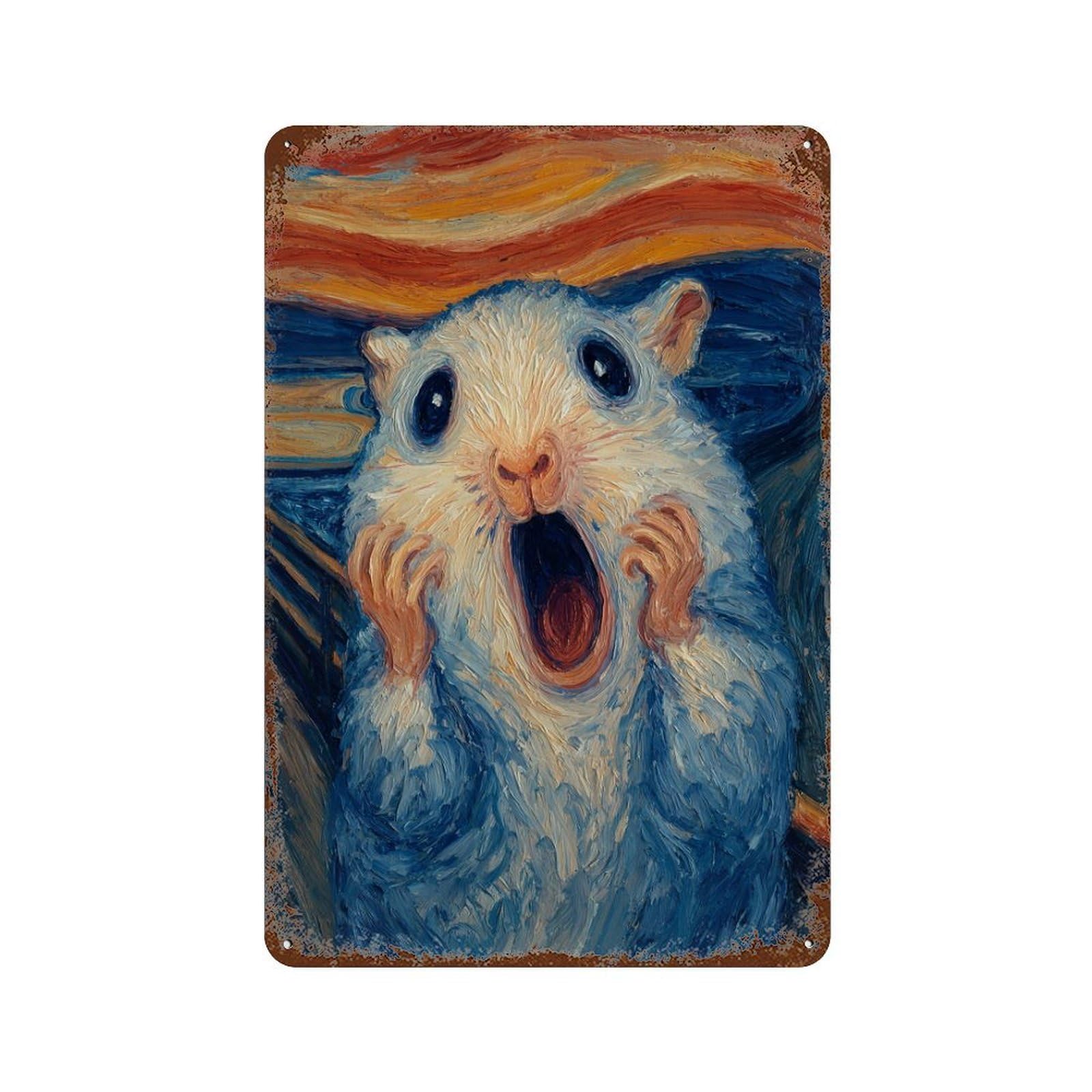 Squirrel with Open Mouth Painting Distressed Metal Wall Sign 11.8"x7.9", for Basement, Hobby Room And Garage Decor, Shabby Chic Decor