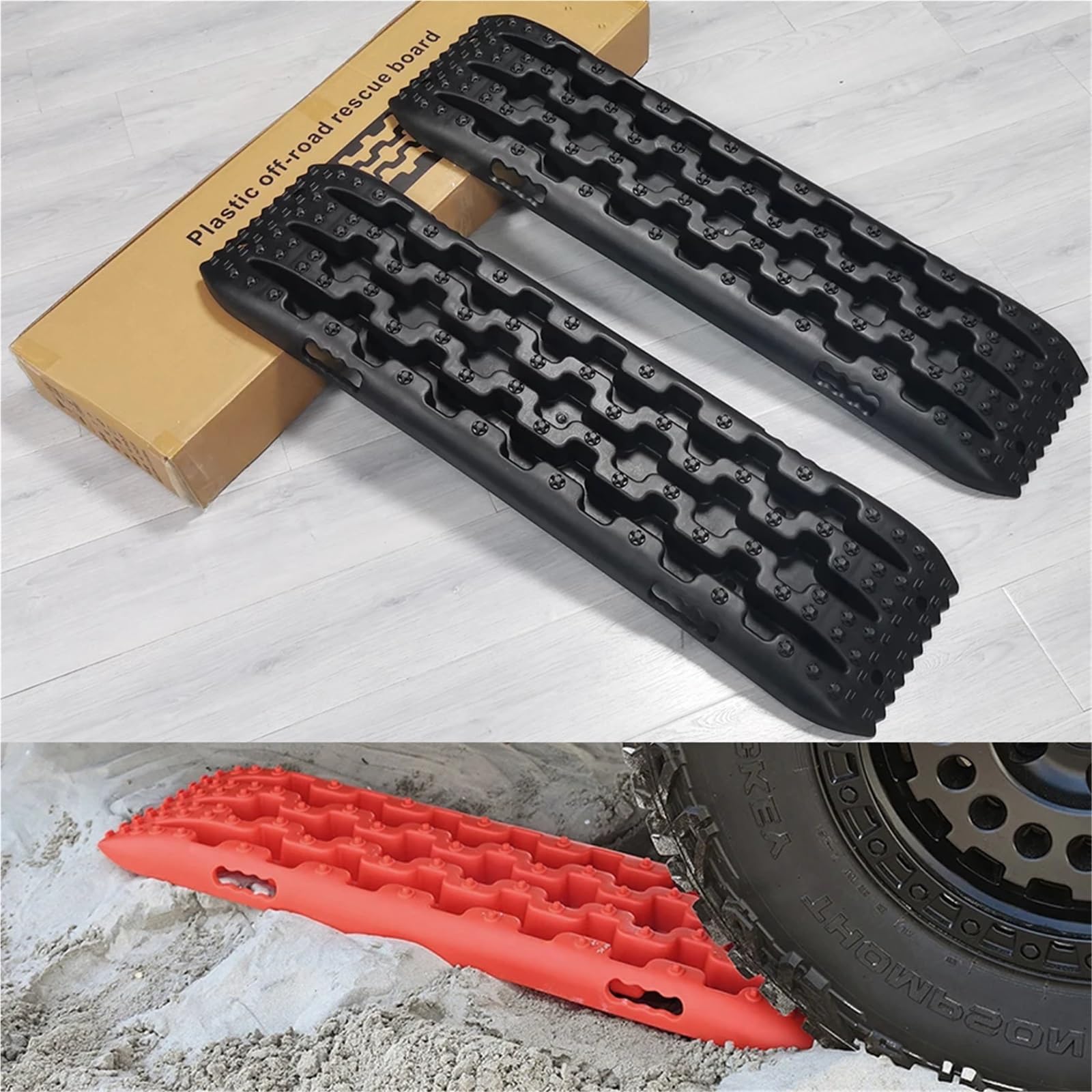 Tavola di trazione per il soccorso stradale, Rampa antiscivolo for rilascio pneumatici da 2 pezzi 104x27 cm Tavole di trazione Tappetino for cingoli recupero(Red)