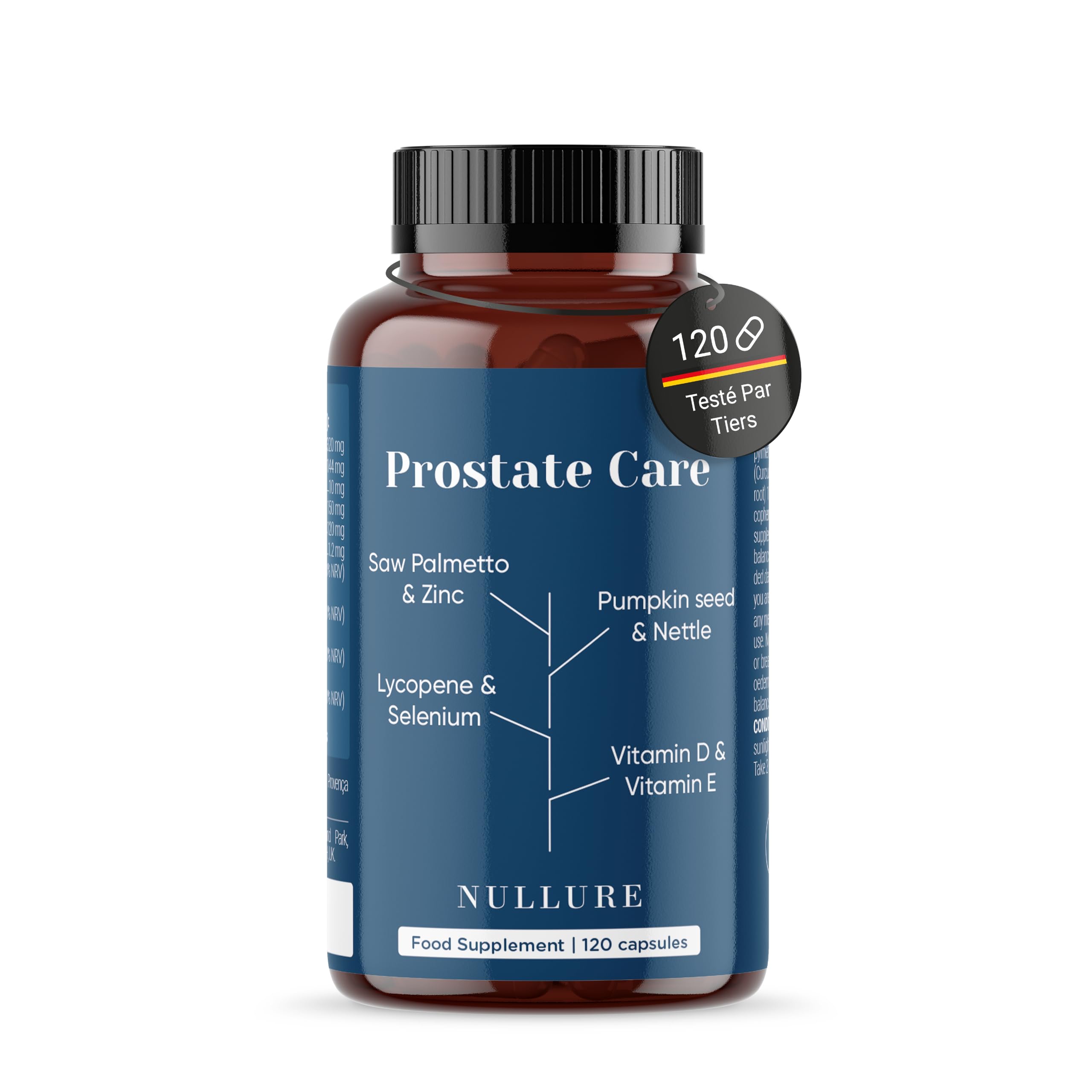 Nullure Formule Prostate et Confort Urinaire | Saw Palmetto + Pepin de Courge + Lycopène + Ortie | Testé par tiers en Allemagne | Sans additifs & Vegan | 120 gélules (2 mois) | Fabriqué à Barcelone
