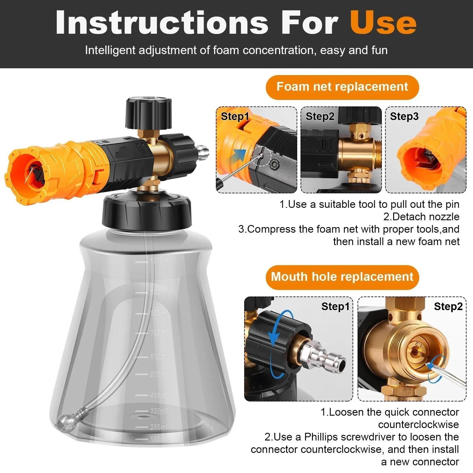 Schneeschaum-Lanze Auto, 1L, M22-14mm auf 1/4" Adapter
