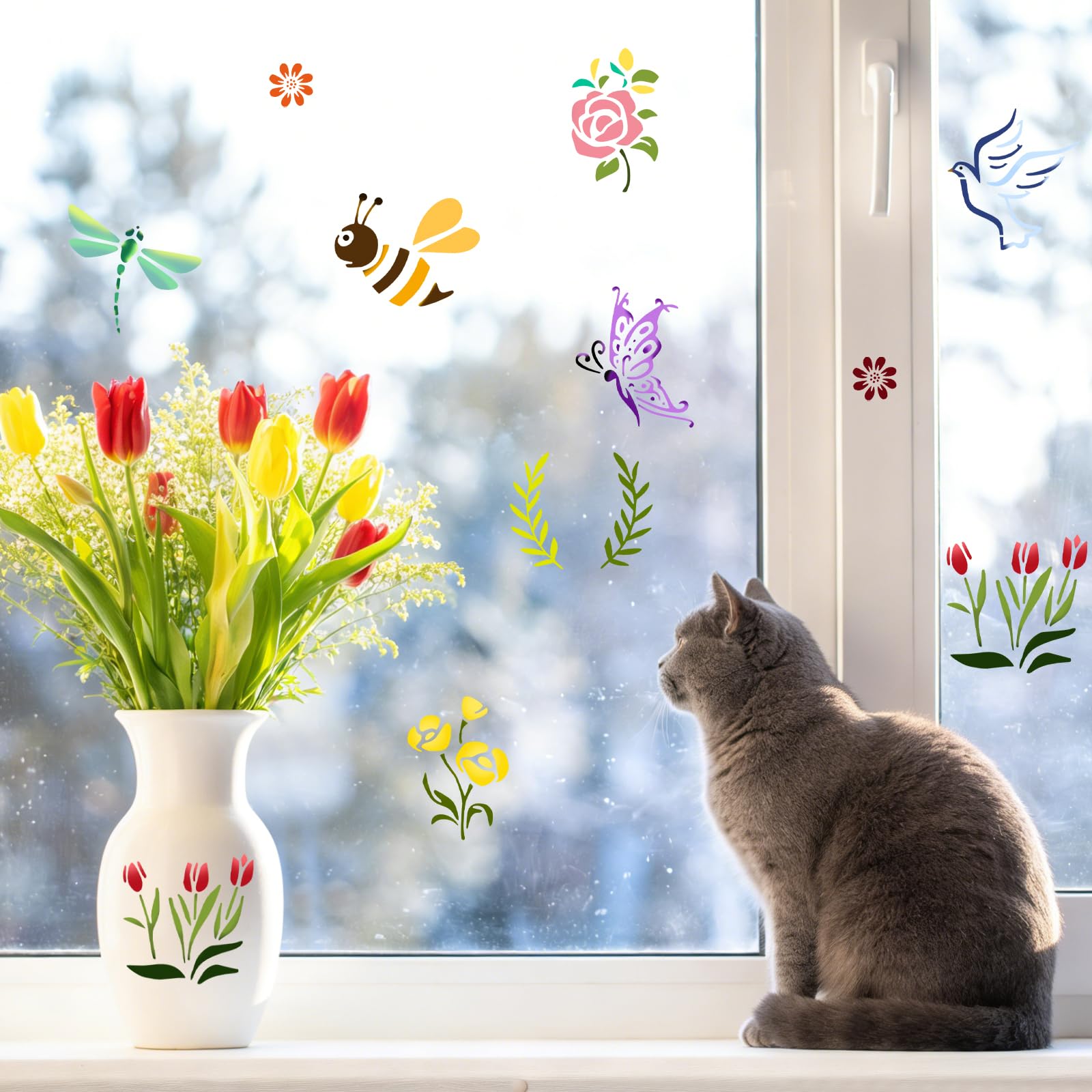 80 plantillas de 3 pulgadas para pintar sobre madera, mariposas y flores para manualidades, plantillas de dibujo reutilizables para proyectos de aula de niños, arte de tela, letreros de madera
