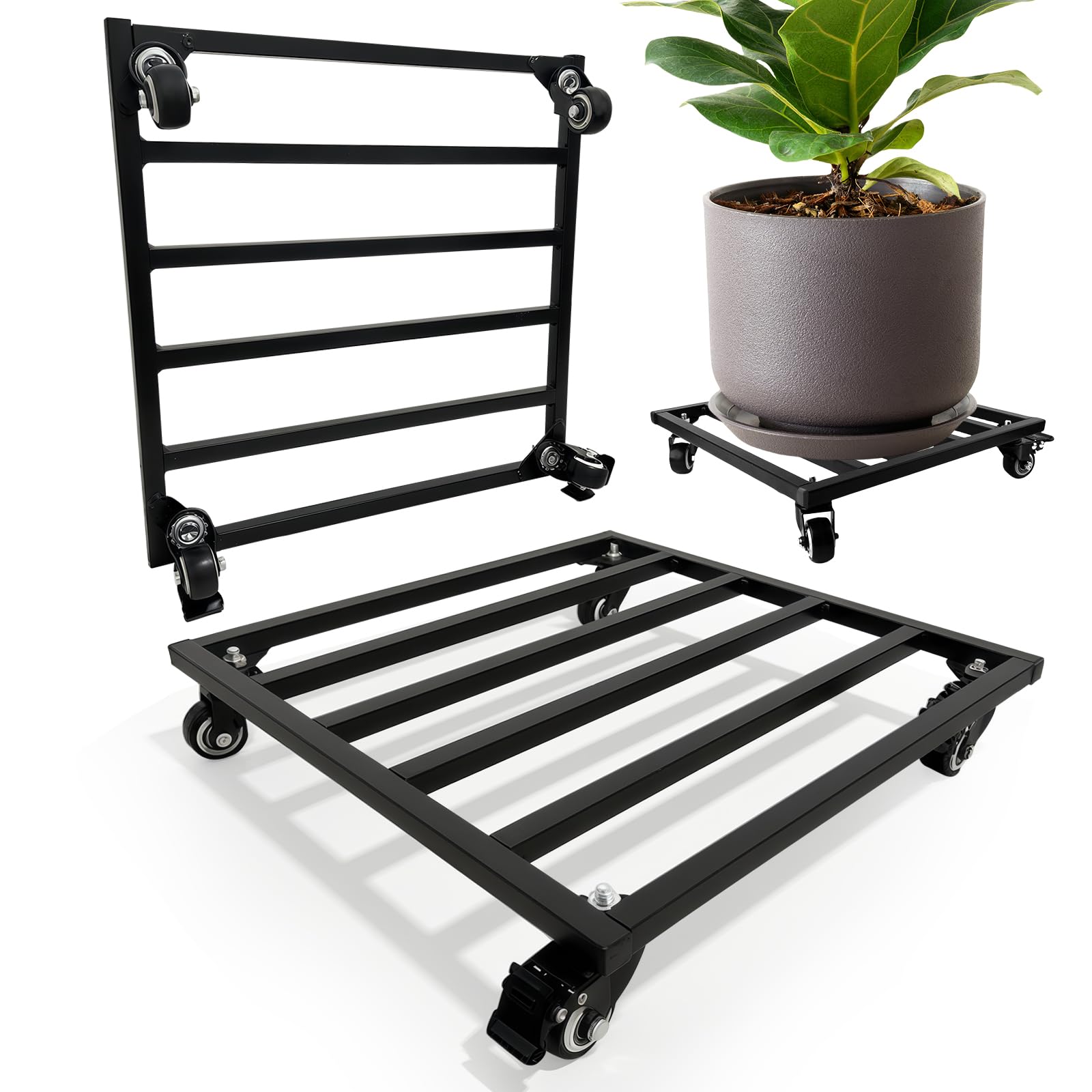 Supports carrés en métal à roulettes 45 cm pour grands pots de fleurs extérieur et intérieur
