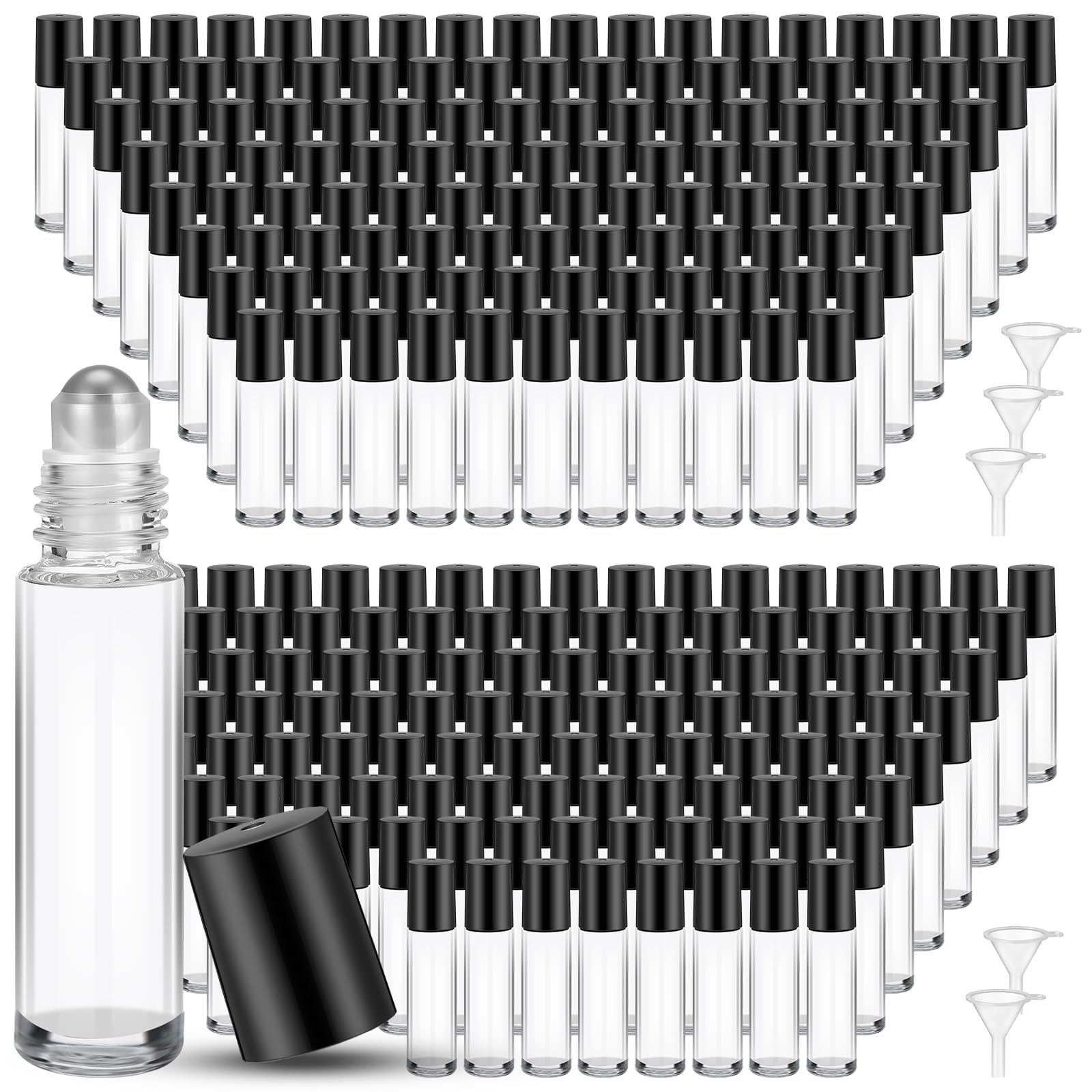 Photo 1 of Sumind Essential Oil Roller Bottles - 250 Pcs, 10 ml Glass, Stainless Steel Roller Balls, Leakproof, Funnel Included(Clear)