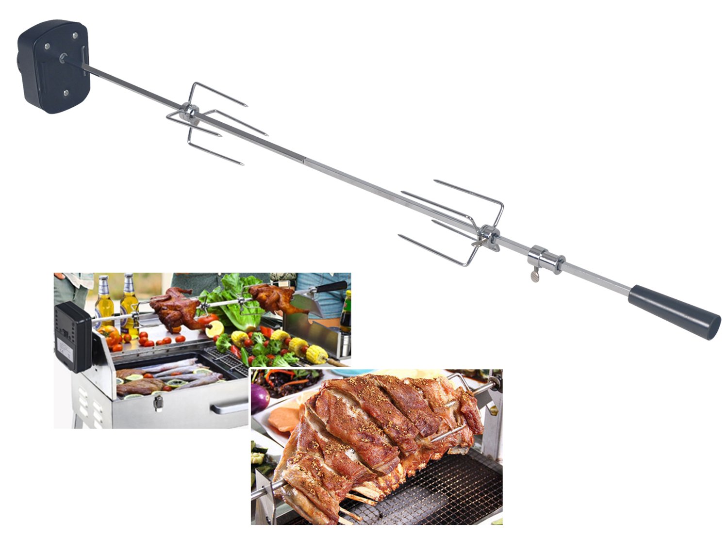 BBQ Barbecue Rotisserie Spit Universal Kit Charcoal Electric Motor Roast Meat