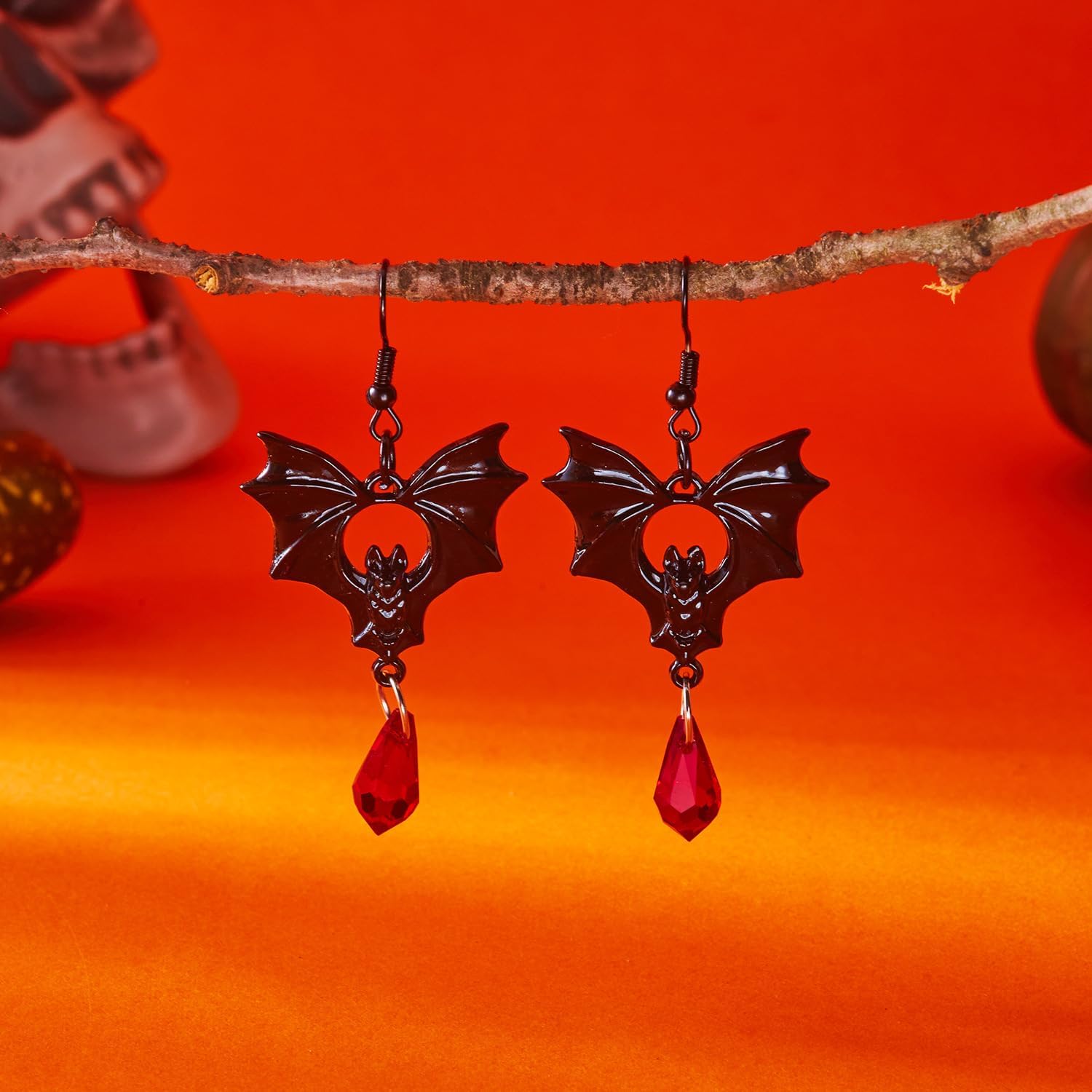 Gothic Vampire Bat Earrings for Women Dark Black Red Crystal Dangle Drop Vampire Earrings for Cosplay Party Punk Punk Style Halloween Jewelry Goth Costume Accessories - Image 6