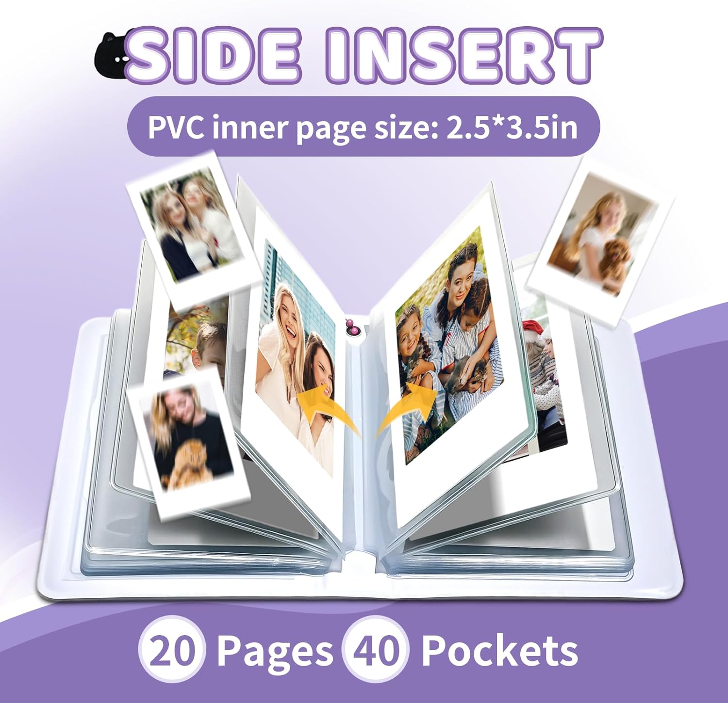 Mini Photo Album for Fujifilm Instax Mini Film, Ideal for Polaroid 2x3 Photos, Kpop Photocard Binder with Heart Cutout Cover, Hanging Hole for Pendant, 40 Pockets, 6 Styles, Pocket-Size Album (Purple)