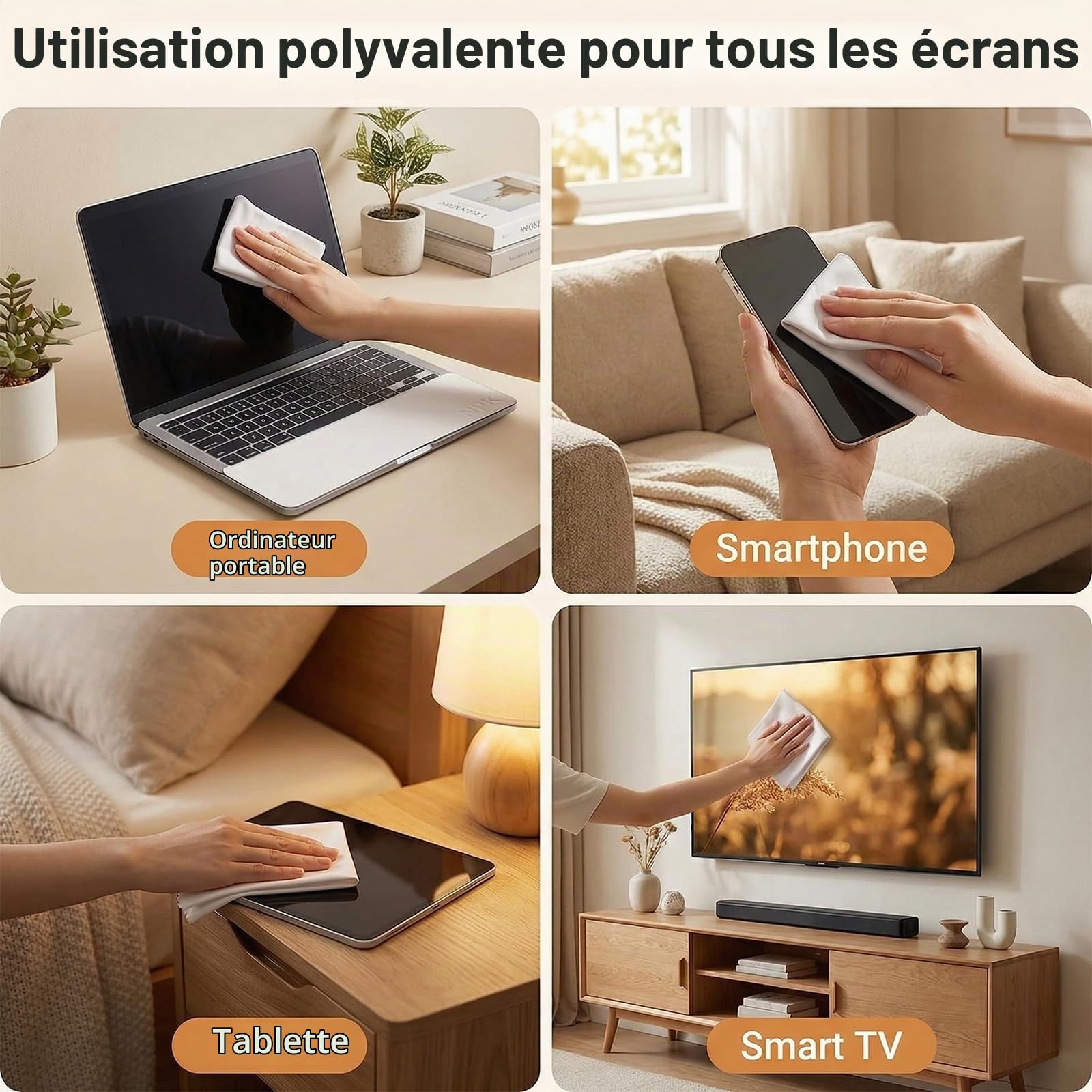 Protection Clavier Et Écran pour Ordinateur Portable – Kit 2 Pièces avec Chiffon Microfibre (34 X 22,5 Cm), Compatible avec Ordinateurs Portables 15–16 Pouces, Smartphones, Tablettes Et TV Connectées
