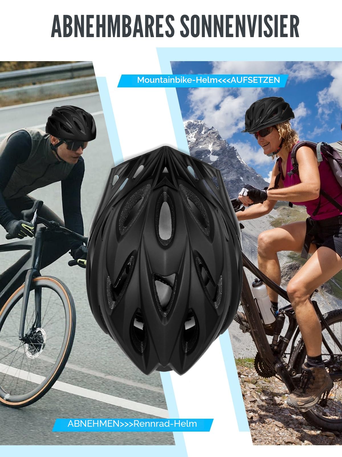 Fahrradhelm Erwachsene mit Licht, Radhelm, Cityhelm Urban Verstellbarer Unisex Fahrrad Helm für Damen und Herren 57–62cm