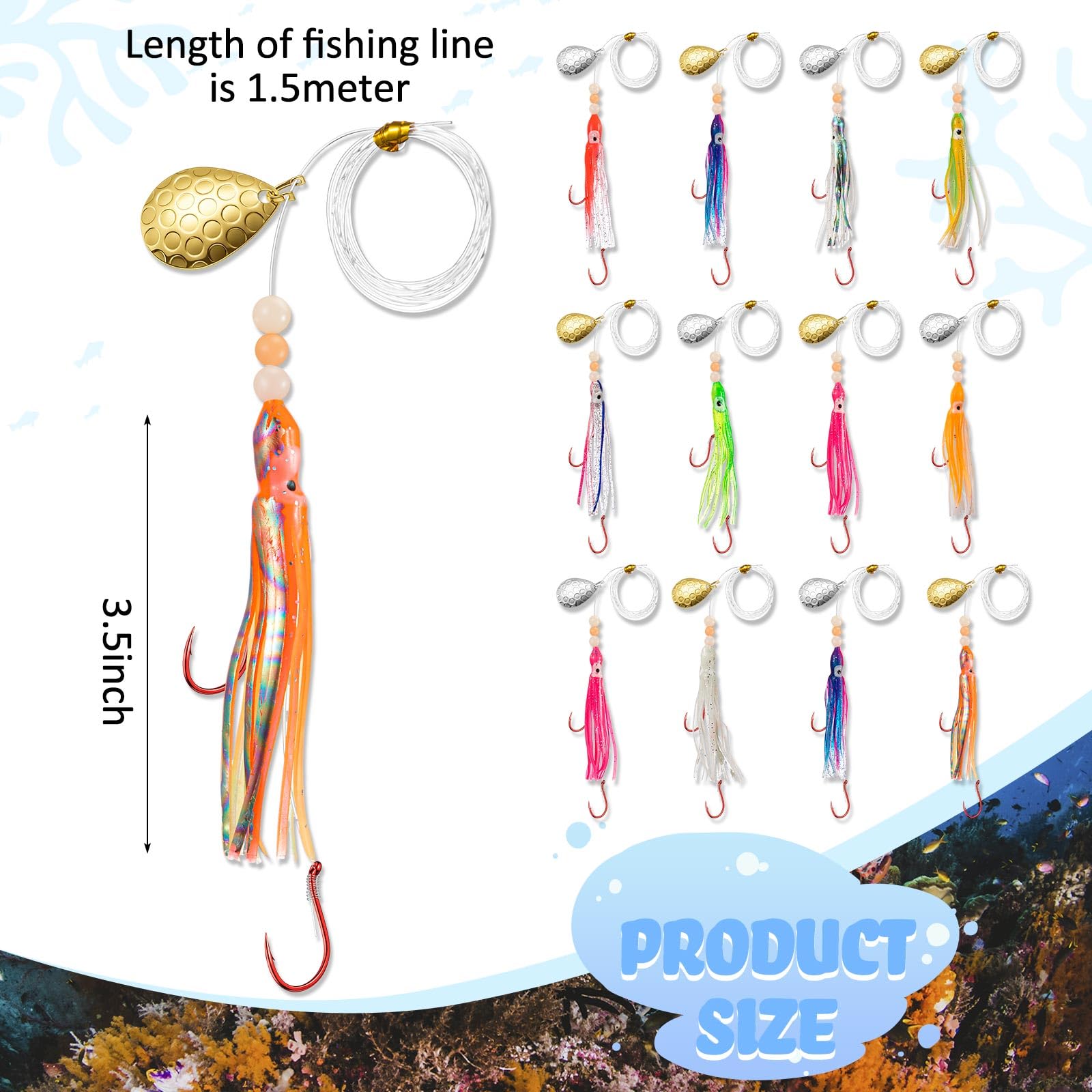 Glow Fresh Water Kokanee Lachs Schleppköder mit vormontierten Octopus-Haken – Spinnklingen, synthetische Röcke, Kokanee Hoochies zum Lachsangeln