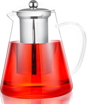 Spring Chef Removable Infuser Tea Pot Handmade, Heat-Resistant Borosilicate Glass Strainer Teapot, 1400ML/49.27OZ Round Glass Teapot with Infuser,