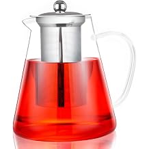 Spring Chef Removable Infuser Tea Pot Handmade, Heat-Resistant Borosilicate Glass Strainer Teapot, 1400ML/49.27OZ Round Glass Teapot with Infuser,