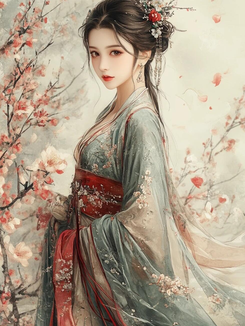 RKFLGEW 14CT Printed Cross Stitch Kits Anime Oriental Women Preprinted Fabric Cross Stitch DIY Art Needlecrafts Embroidery Kits for Adults Beginners 40x50cm