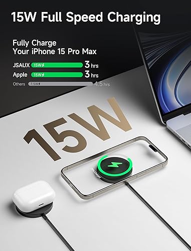 Miniatura 3 de JSAUX Cargador inalámbrico magnético de 15 W, paquete de 2 unidades de carga rápida compatible con cargador MagSafe iPhone 17 Air Pro Max1615141312