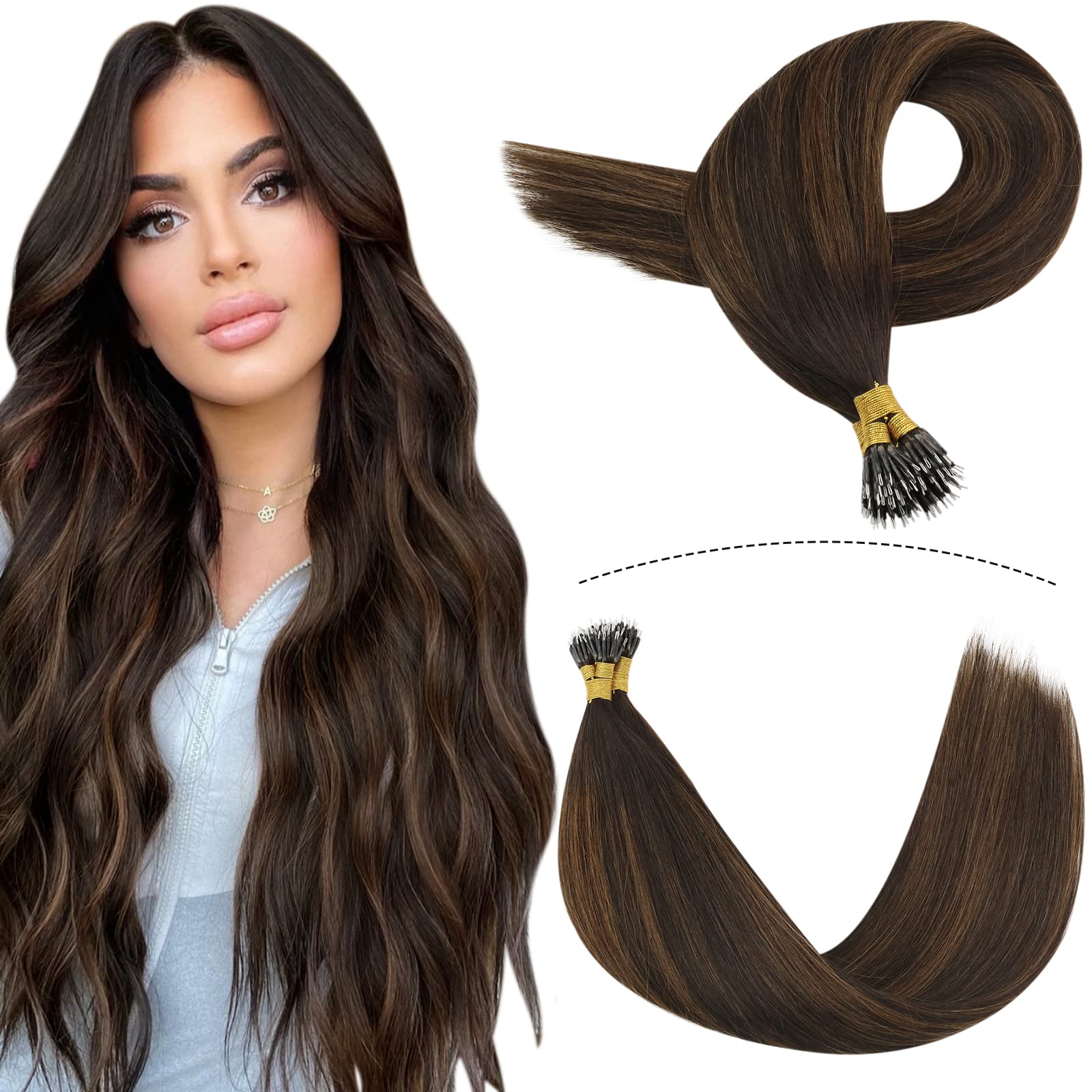 Amazon.com : YoungSee Nano Hair Extensions Human Hair 22 Inch Nano Ring  Hair Extensions Balayage Darkest Brown with Medium Brown Nano Bead Hair  Extensions Human Hair Nano Loop Extensions 1g/s 50g :