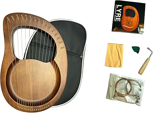 TAOSKNE Arpa de lira, 16 cuerdas de metal, hechas de caoba, con mochila, cuerdas de repuesto, llave de afinación, manual de instrucciones, púas y