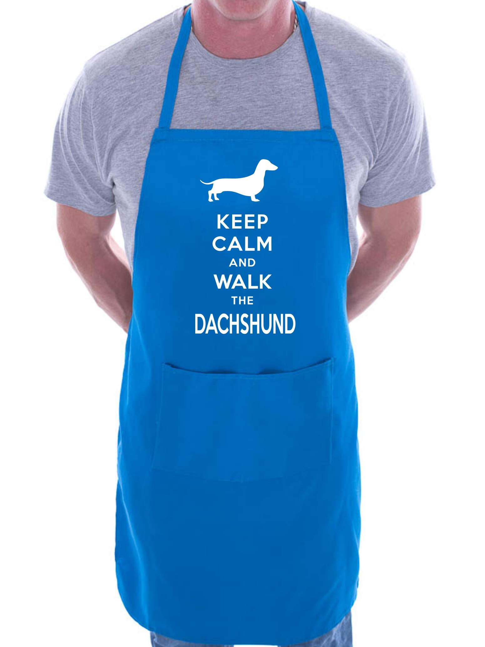 Print4u Women's Blue Keep Calm & Walk The Dachshund Apron Cooking Novelty Bbq Gag Gift Present For Dog Lover Mens