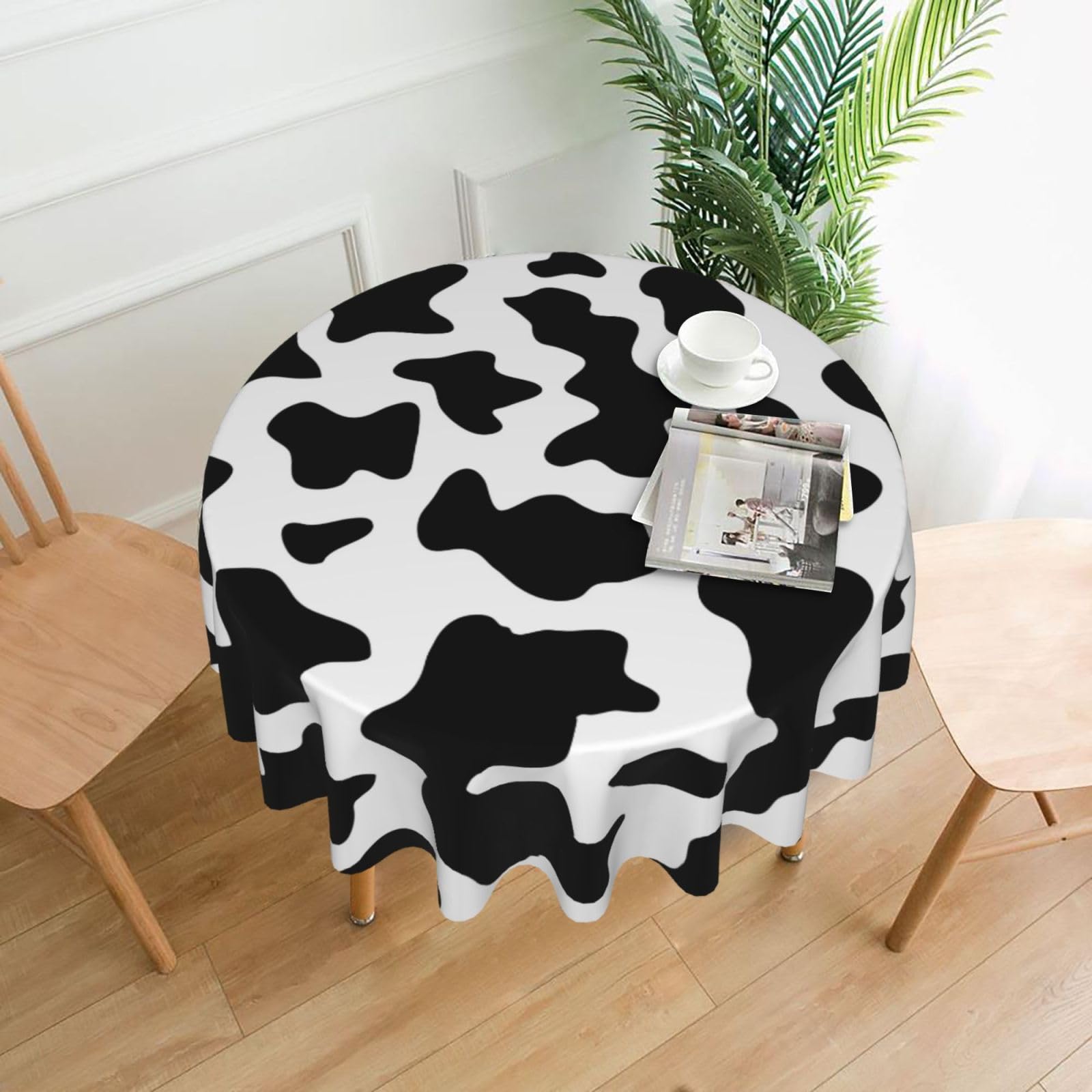 YYHWHJDE Black and White Cow Print Prints Round Decorative Tablecloth 60in – Elevate Your Dining Experience with This Stunning Table Throw for Parties & Everyday Use
