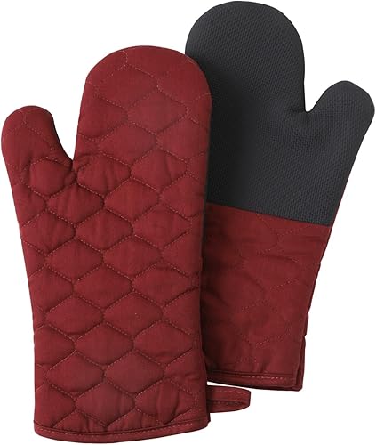 Glynniss Guantes de horno resistentes al calor, 2 unidades de guantes de horno de silicona, superficies de agarre antideslizantes, guantes de cocina