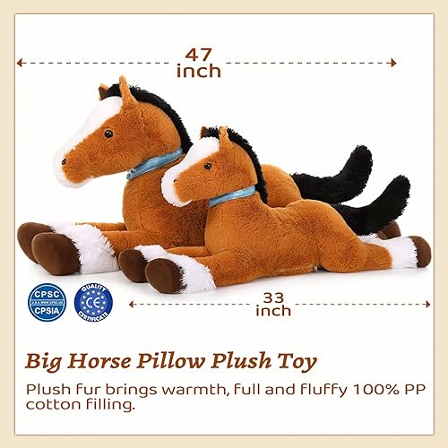 Miniatura 7 de MaoGoLan Peluche de caballo grande, juguete de peluche de caballo grande, caballo de peluche gigante, almohada de peluche de poni ridable para niños