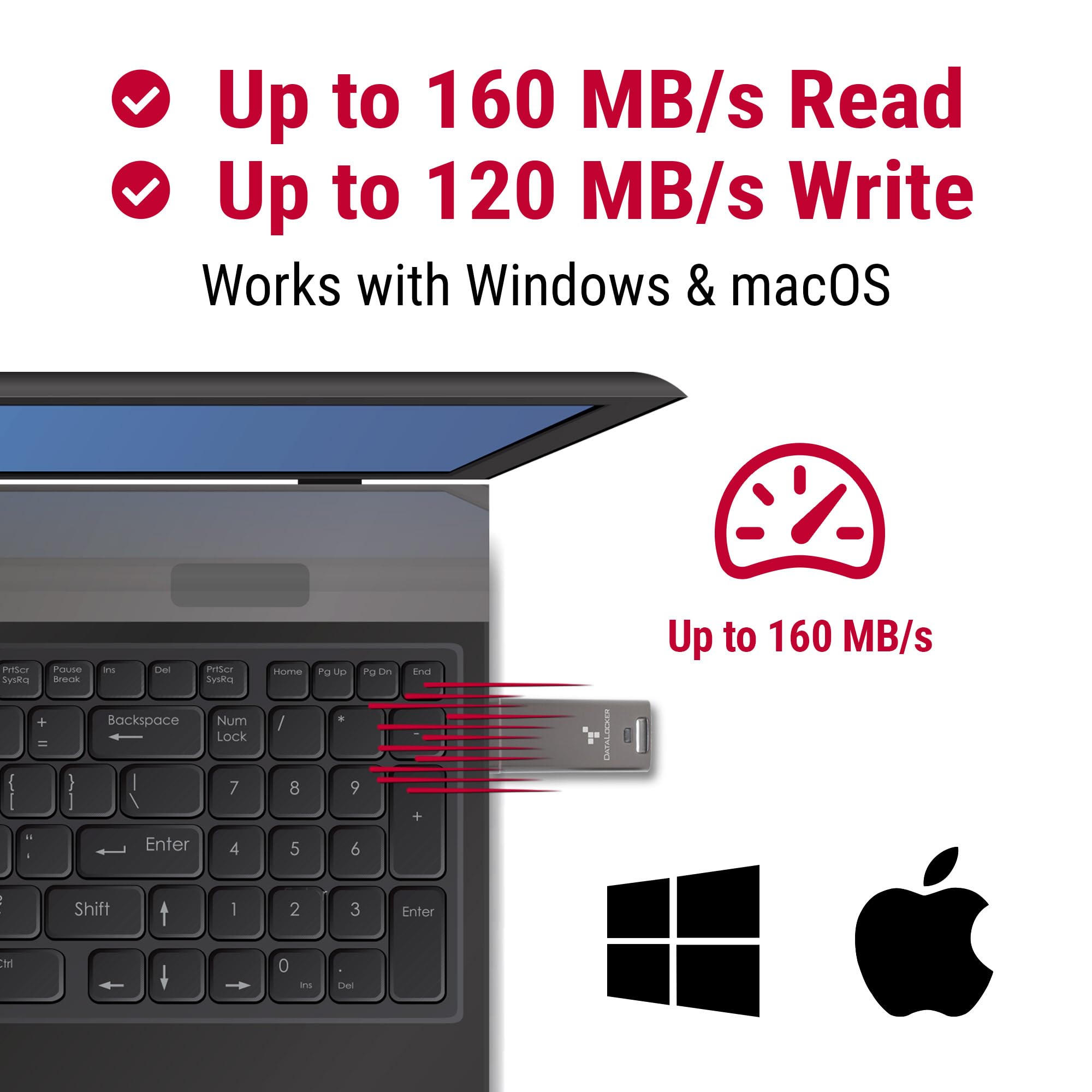 DataLocker DL GO Encrypted USB Flash Drive | USB 3.2 Gen 1 | AES 256-bit XTS | FIPS 197 | IP68 Rugged | TAA Compliant - 64GB