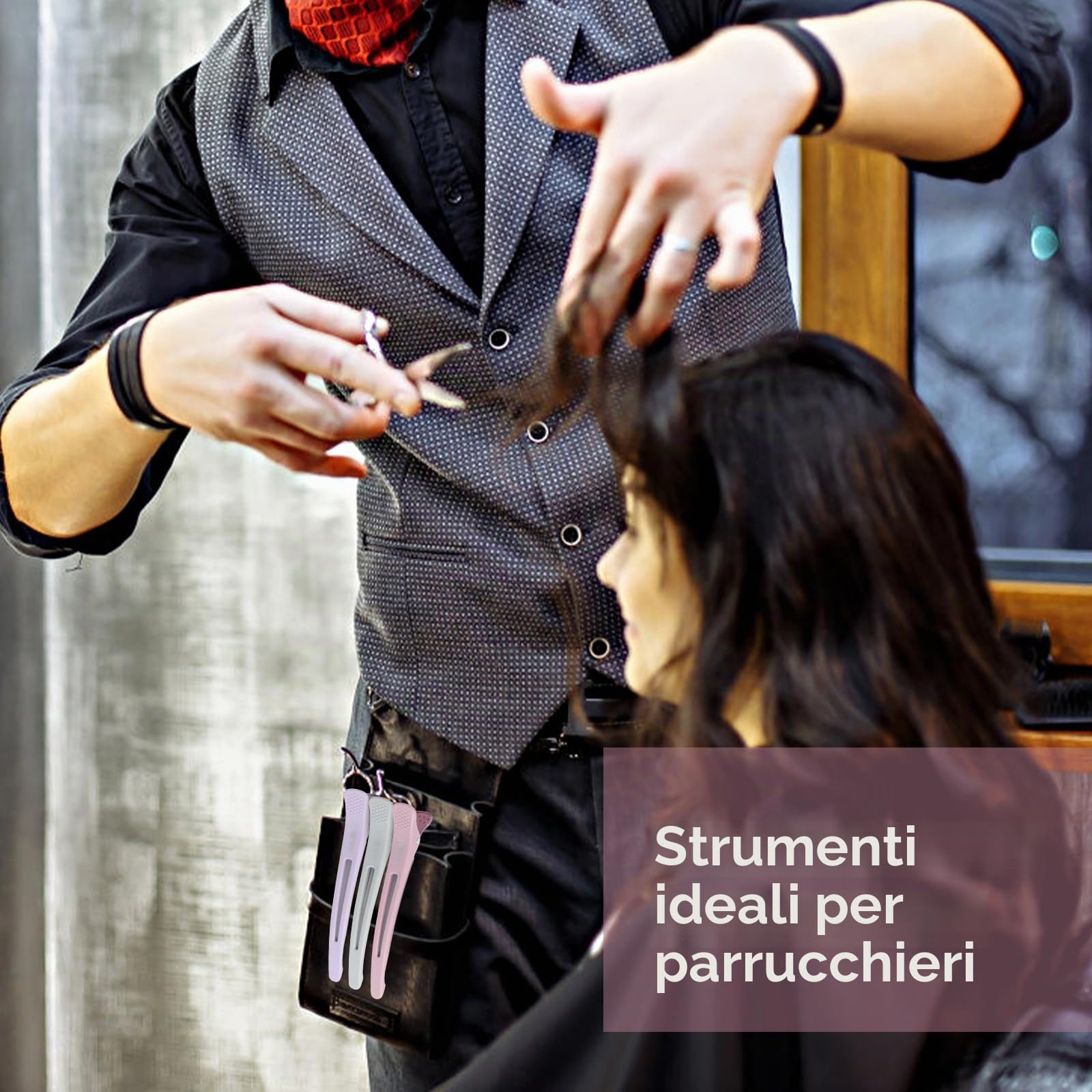 AIMIKE 6 Pezzi Fermagli per Capelli per lo Styling Della Sezione, Pinze per Capelli a Becco D'anatra Senza Pieghe con Banda in Silicone, Professionali Fermagli per Capelli per Parrucchieri, Morandi