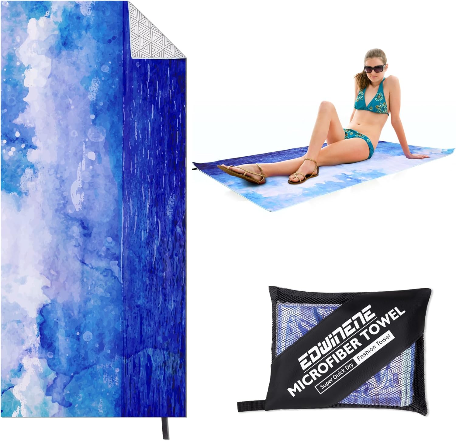 EDWINENE Microfiber Beach Towel, 71"x32" Oversized Quick