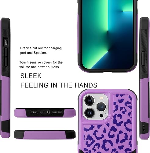 Miniatura 4 de MOWIME Funda diseñada para iPhone 13 Pro Max, estampado de leopardo morado, estampado de guepardo, a prueba de golpes, resistente TPU duro de