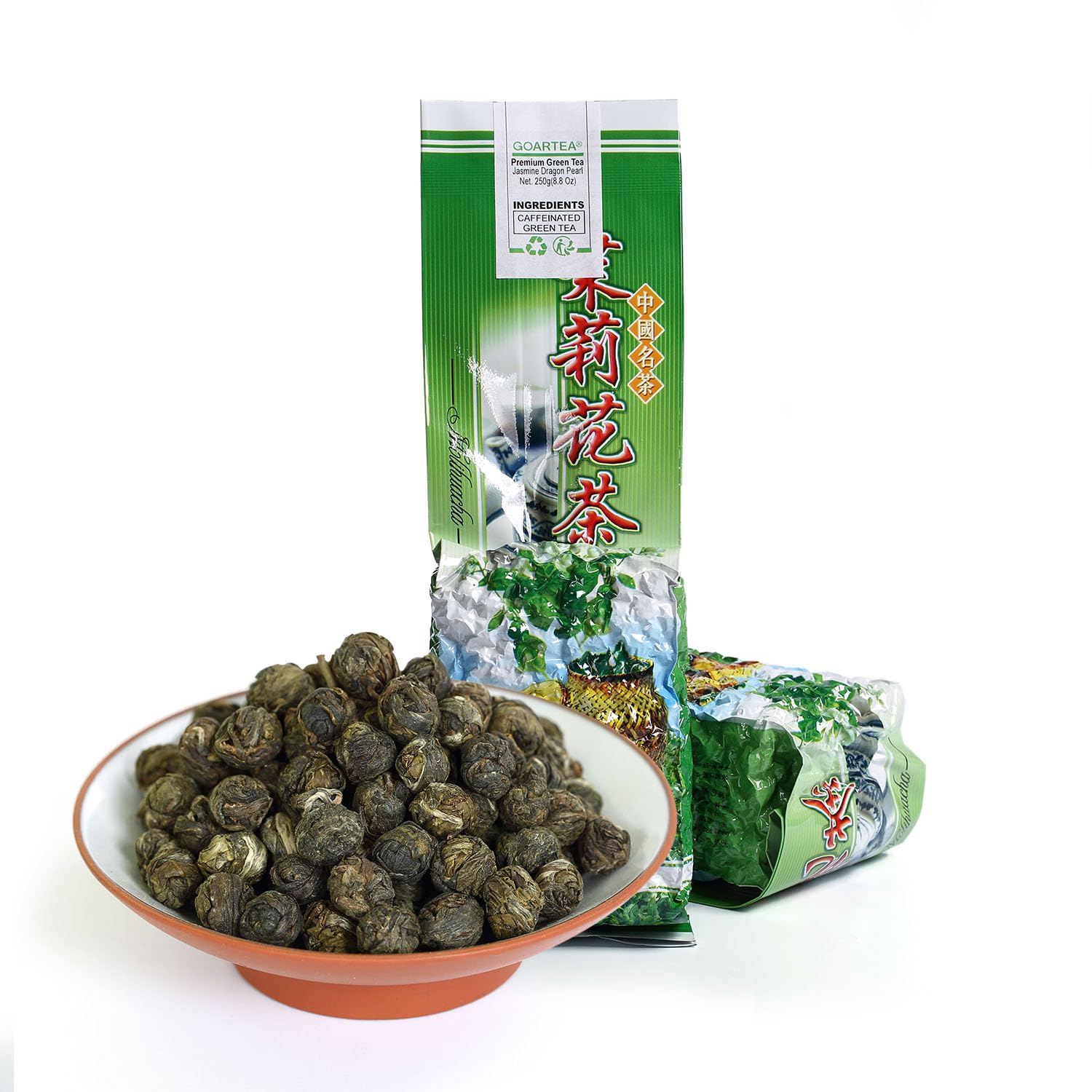 GOARTEA - Jasmine Dragon Pearls - 2Pcs 250g Total 17.6oz Premium Grade - Jasmine Pearl Green Tea - Grüner Jasmin Tee - Chinese Green Tea Loose Leaf