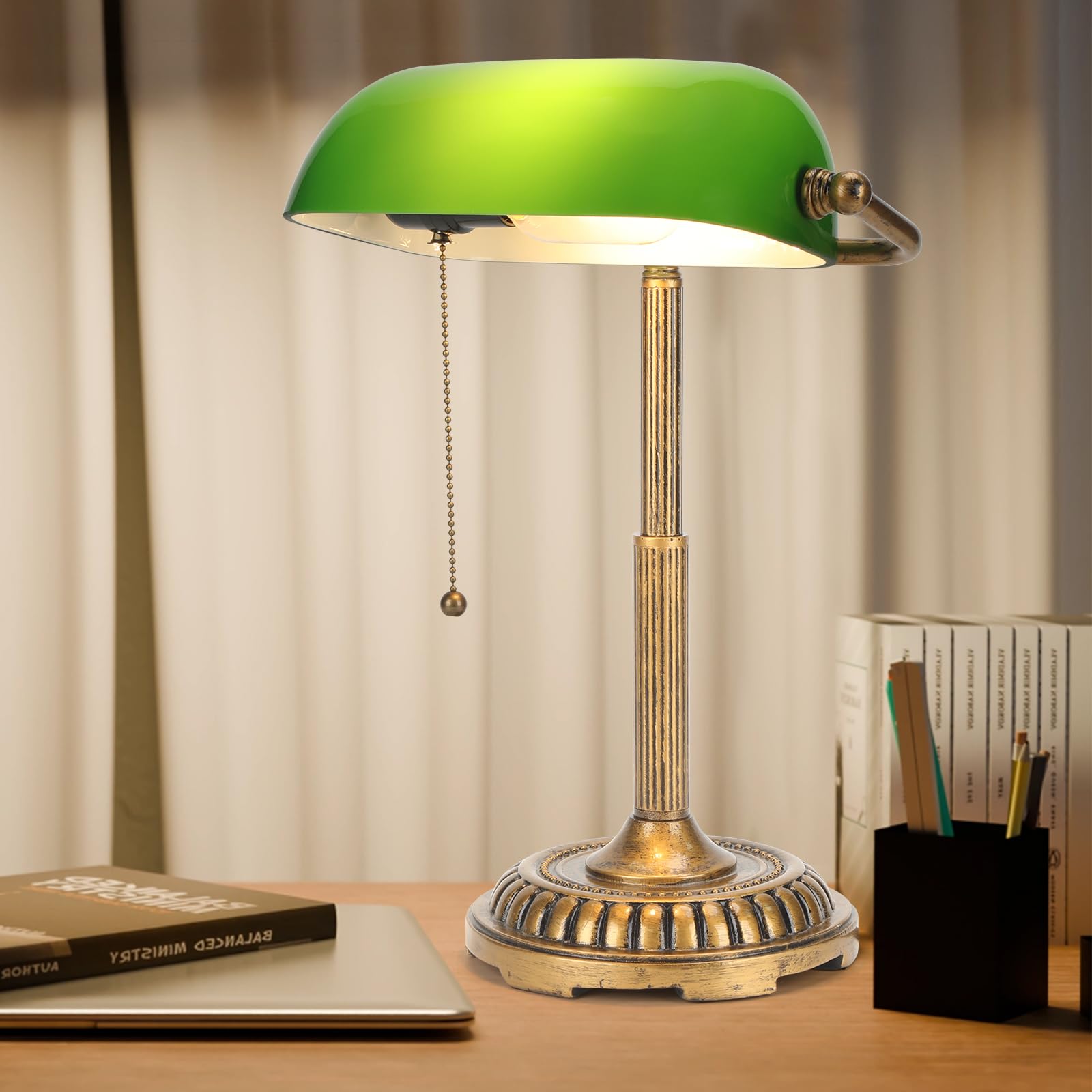 NISSAFORS Bankers Lamp, Green Desk Lamp with Pull Switch, Vintage