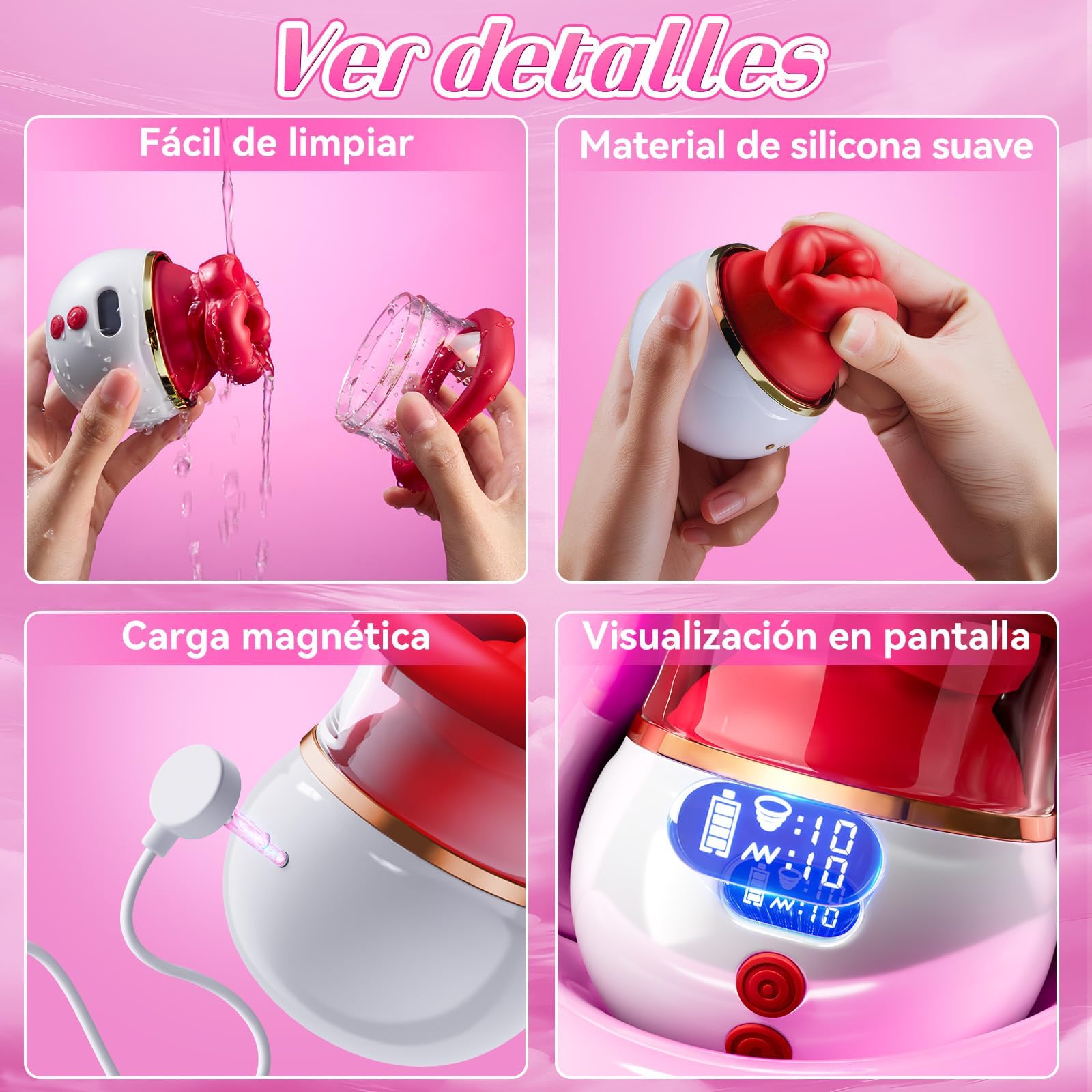 Jouet érotique en option avec fonctions d'aspiration et de vibration ; ensemble de vibrateurs 5-en-1 pour femme, avec 10 modes d'aspiration, 10 modes de léchage et 10 vibrations