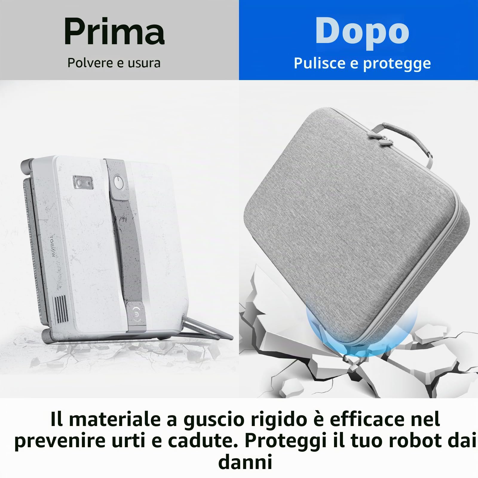 JOYSOG Custodia rigida per robot Ecovacs per la pulizia dei vetri Mini custodia protettiva (35 x 25,5 x 8,5 cm/13,7 x 10,9 x 3,3 pollici) (grigio)
