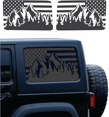 Apto para Jeep Wrangler JK & JKU 2008 2018 (4 puertas) Calcomanías precortadas para ventana de montaña del bosque Calcomanías de ventana de