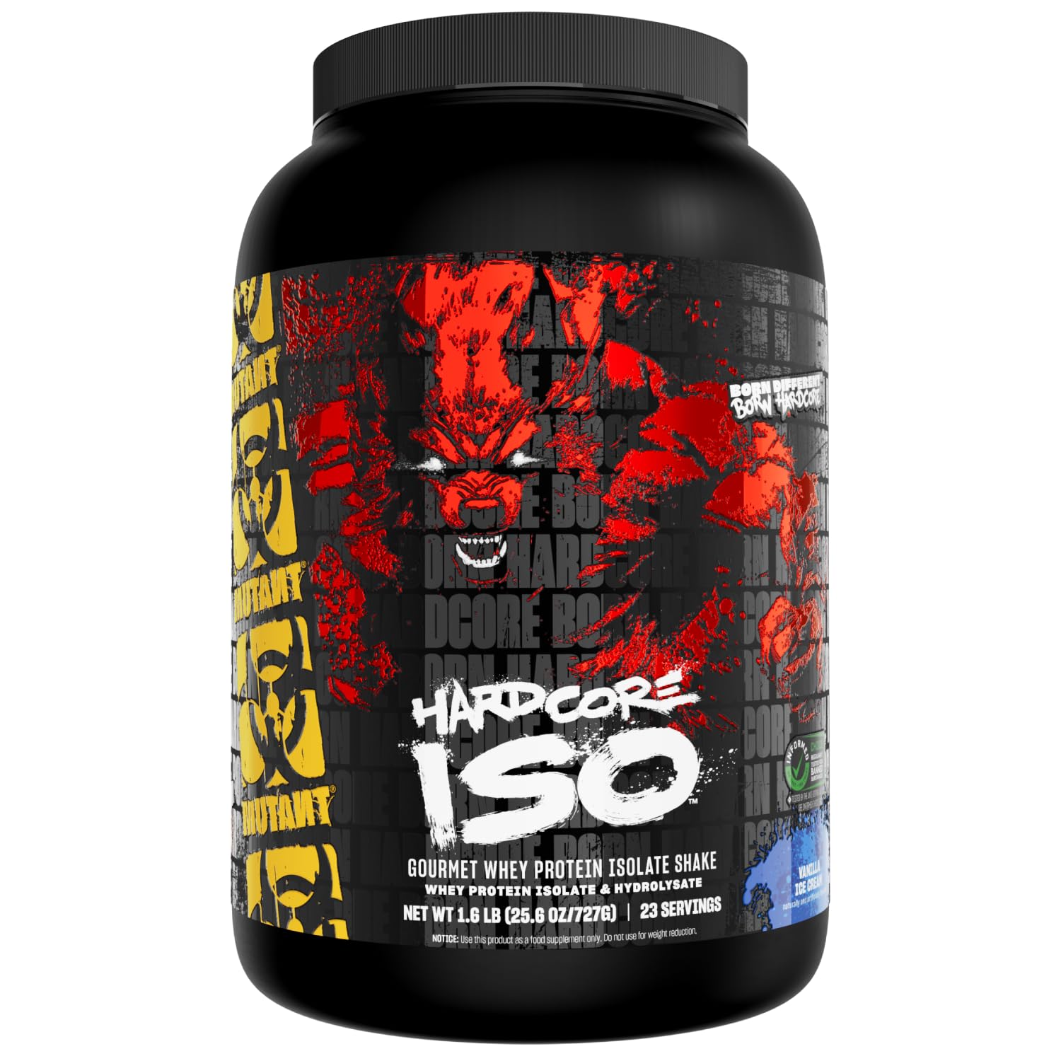 Hardcore ISO Whey Protein Isolate Powder Acts Fast to Help Recover, Build Muscle, Bulk and Strength, 1.6 lb Vanilla Ice Cream