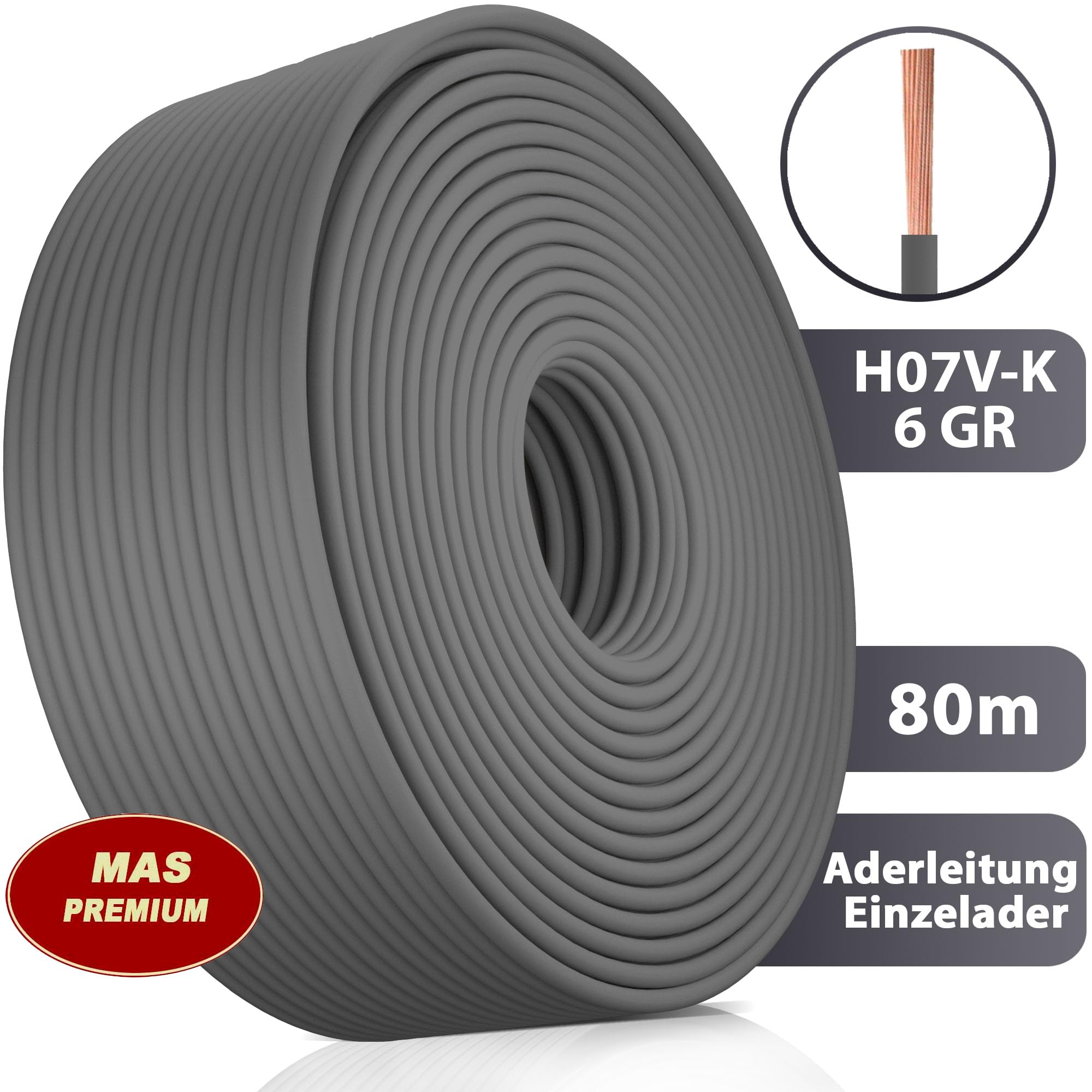 Cable Electrico 6mm MAS Premium Cable De 5 A 100 M H07 V-K 16 Mm² Negro, Marrón, Azul 6 Mm² Flexible