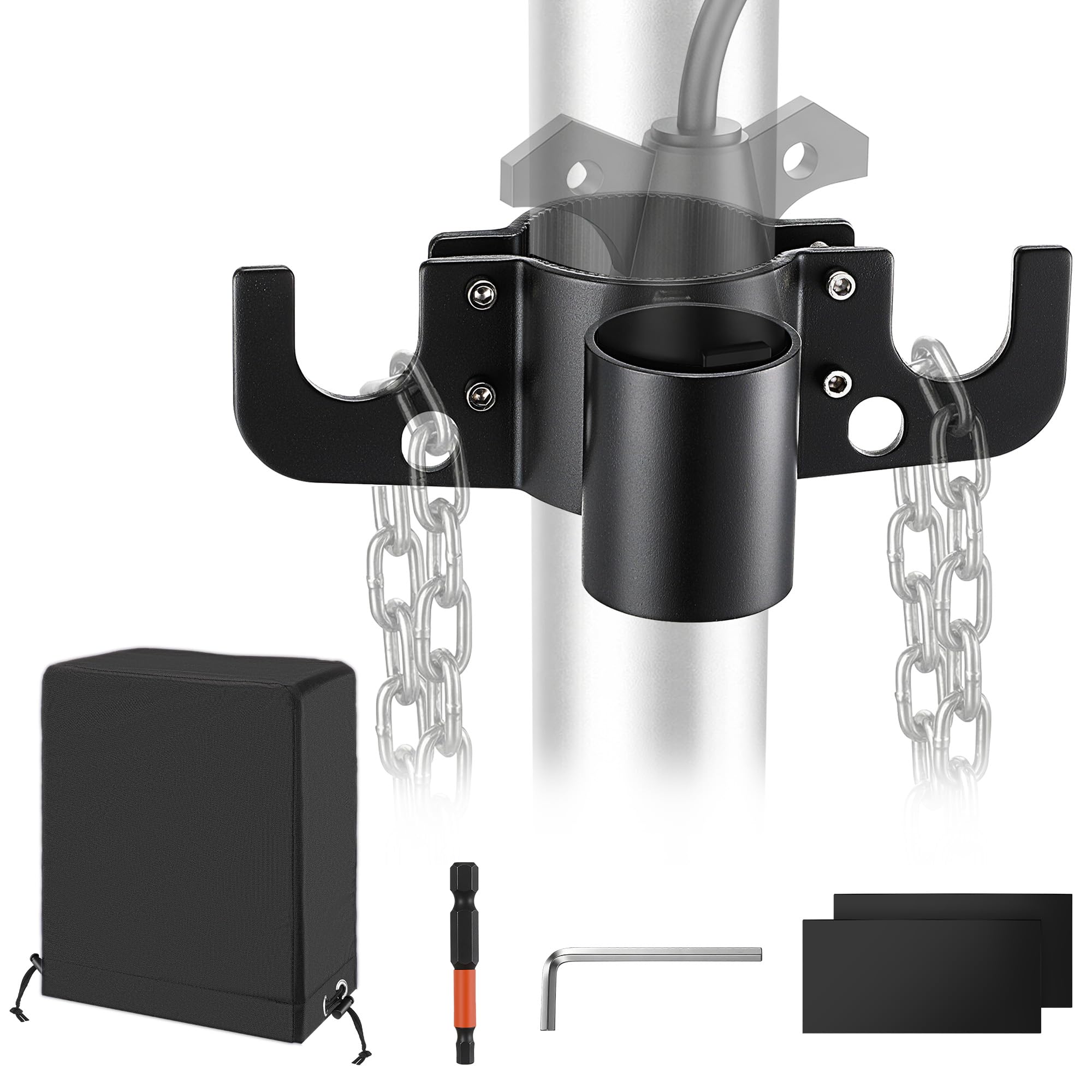 2 Pack Aluminum Trailer Chain Holder with Electric Tongue Jack Cover