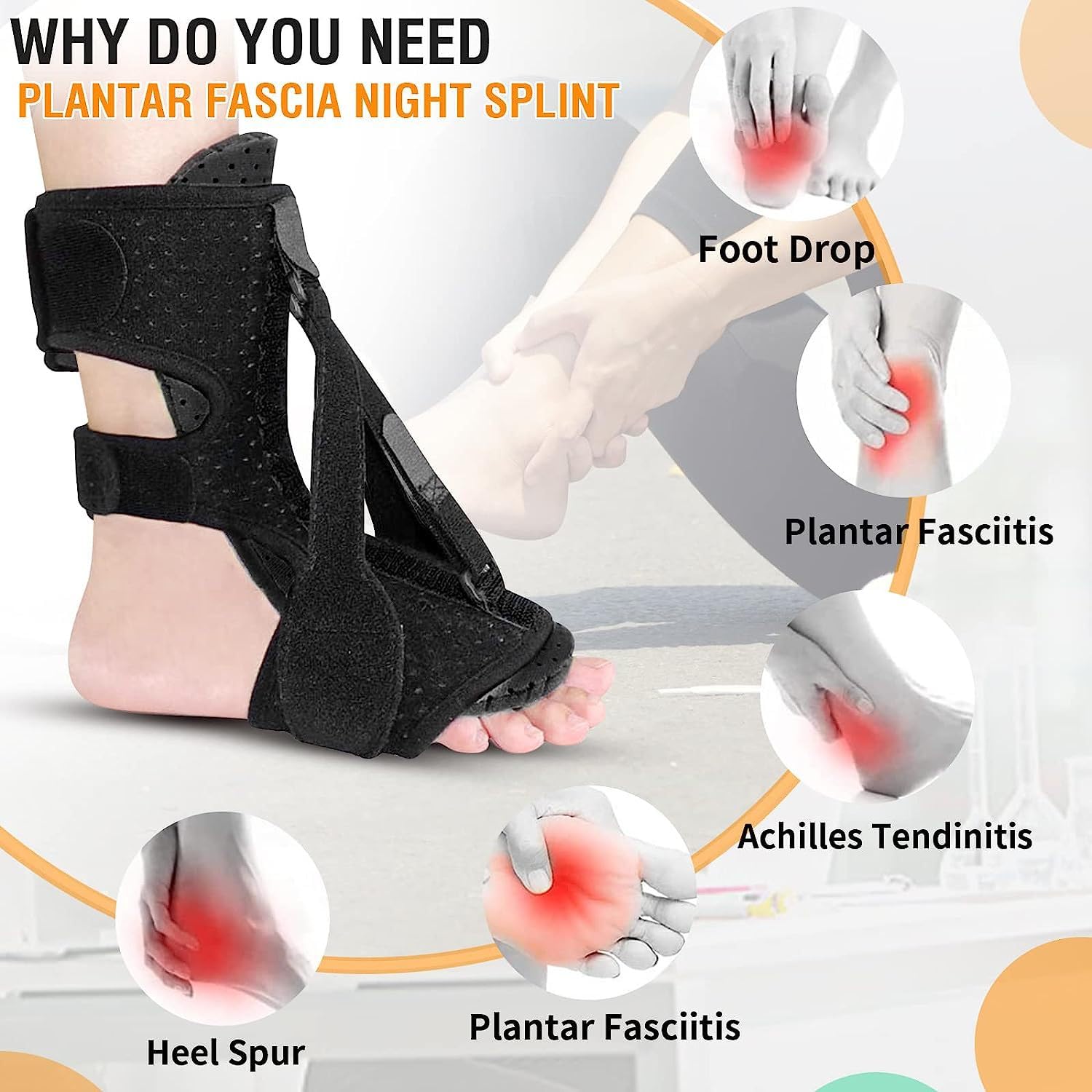 Férula Nocturna para Fascitis Plantar, Órtesis De Pie Ajustable De 30°-90°, Adecuada para Tendinitis del Talón, Dolor De Tobillo Y Pie, Inmoviliza Los Tobillos para Prevenir Esguinces