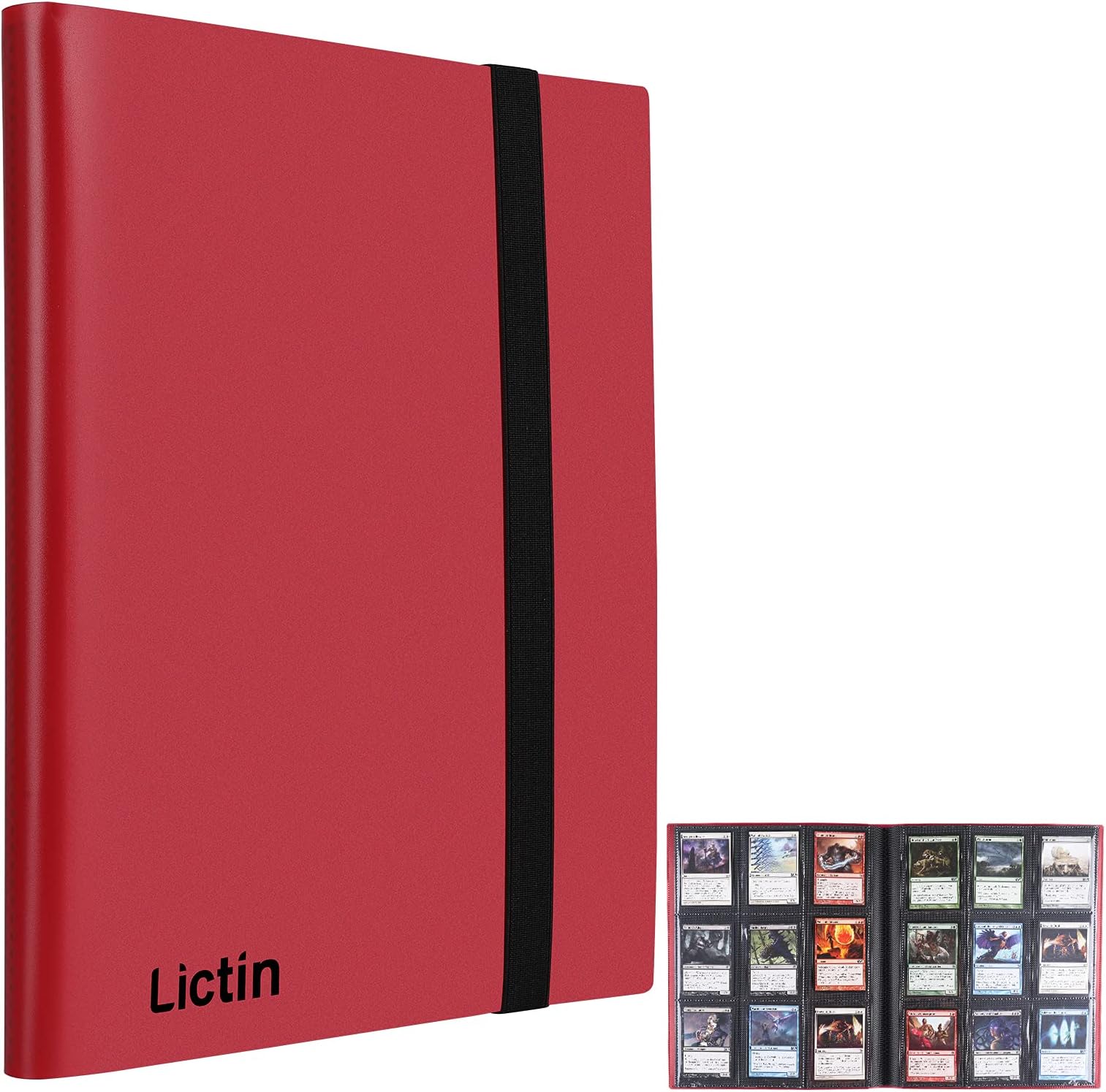 – Lictin Trading Cards Album - 396 Side Loading Pocket with Elastic Strap, Card Binder Album Folder Card Collection Binder 22 Pages,18 Pockets Each Page(Red)