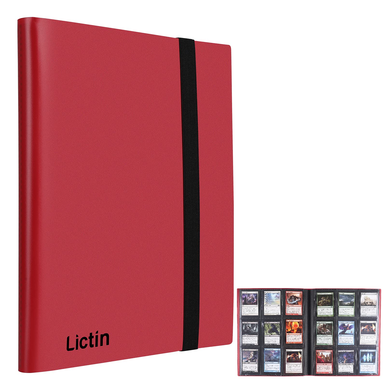 – Lictin Trading Cards Album - 396 Side Loading Pocket with Elastic Strap, Card Binder Album Folder Card Collection Binder 22 Pages,18 Pockets Each Page(Red)