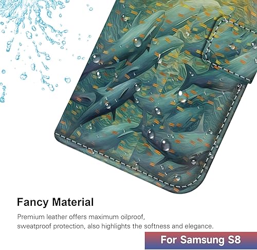 Miniatura 4 de Wallet Case for Samsung Galaxy S8 Case Dolphin-aa513 Flip Phone Case Folio Credit Cards Holder Wrist Strap PU Leather Kickstand Slots Flip Case with