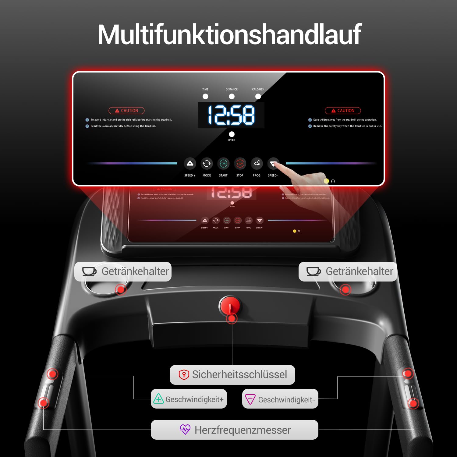 CURSOR Laufband für Zuhause mit 20% Automatischer Steigung, 14 KM/H | 14 KM/H Laufbänder mit 4-stufig verstellbarer Konsole, 3.5 HP Treadmill for Home mit LED-Anzeige, Max. 180 KG