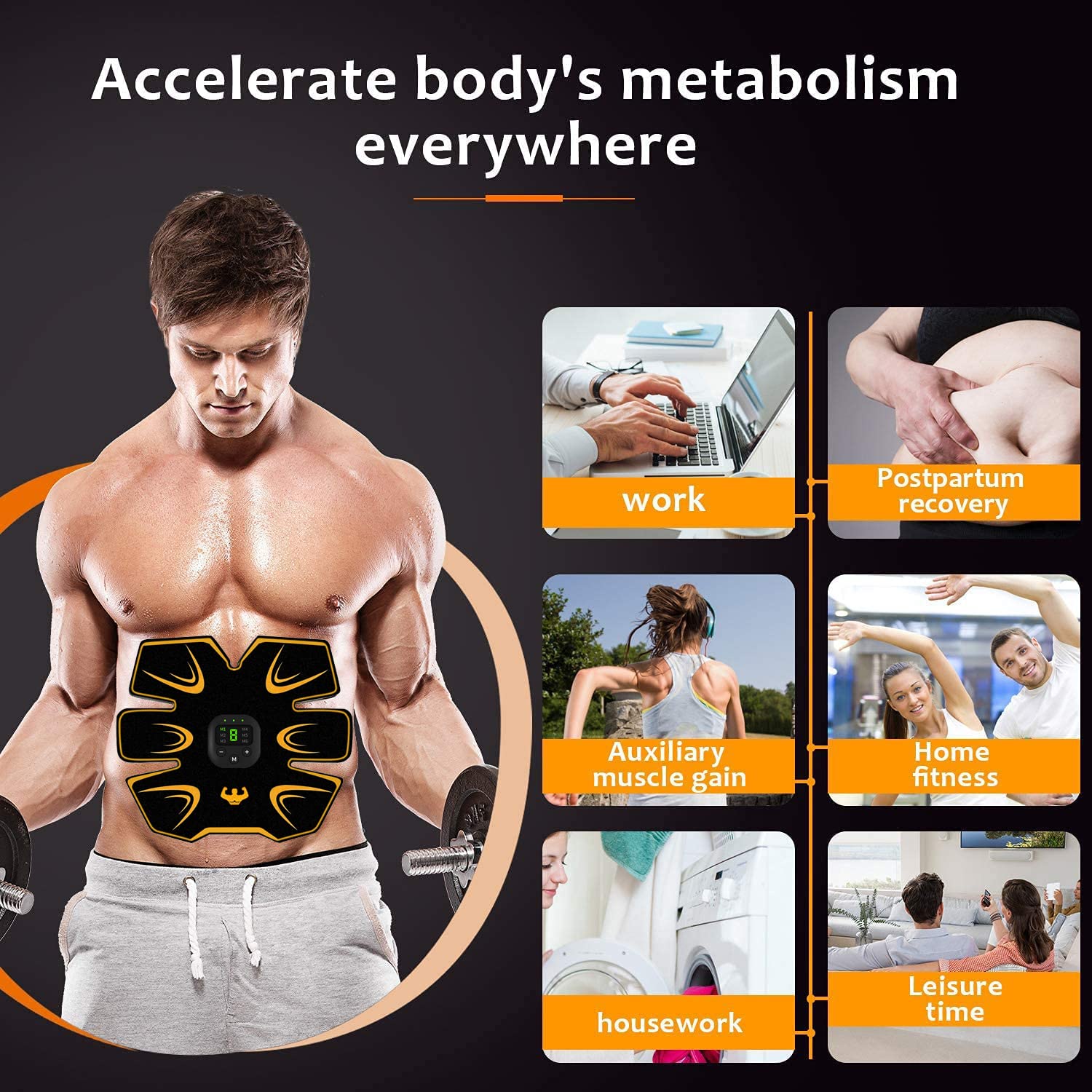 EMS Trainingsgerät, EMS Bauchmuskeltrainer, USB Wiederaufladbar Muskelstimulator, Bauchtrainer Ganzkörper ABS/Bauch/Arm/Po Trainer, Männer und Frauen