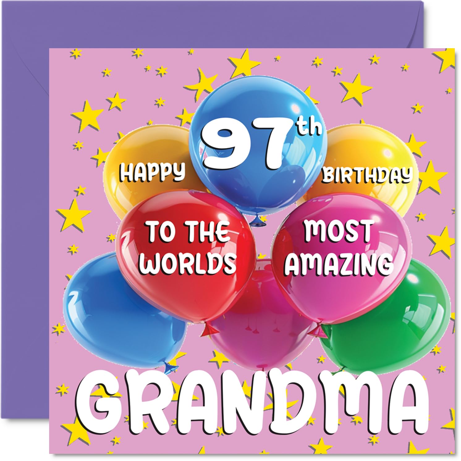 97th Grandma Birthday Card - World's Most Amazing Grandma - Happy 97th Birthday Card from Granddaughter Grandson, 145mm Age 97 Greeting Cards for Granny