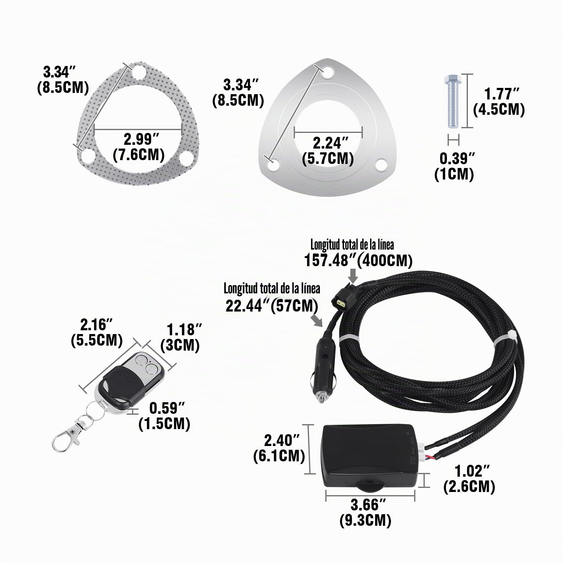 Kit de silenciador de escape eléctrico de 51mm 2" en acero inoxidable con interruptor de válvula y control remoto