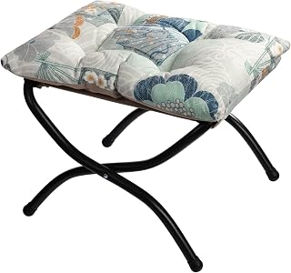 HollyHOME 15" Folding Footrest Stool - Upholstered Foldable Ottoman, Metal Frame 200lbs Capacity, Fan Print Portable Foot Rest for Sofa, Bedroom