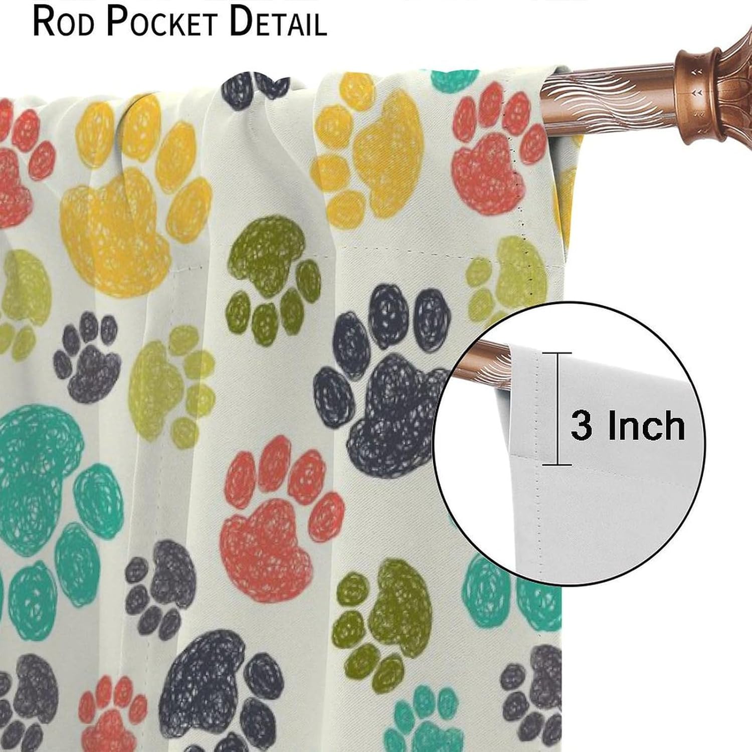 Dog Curtains Hand Drawn Paw Print Doodles Circular Pattern Children Drawing Art Printed Blackout Window Drapes for Home Decor Fabric Set 2 Panel 42x45 Inch 80% Shading Rate