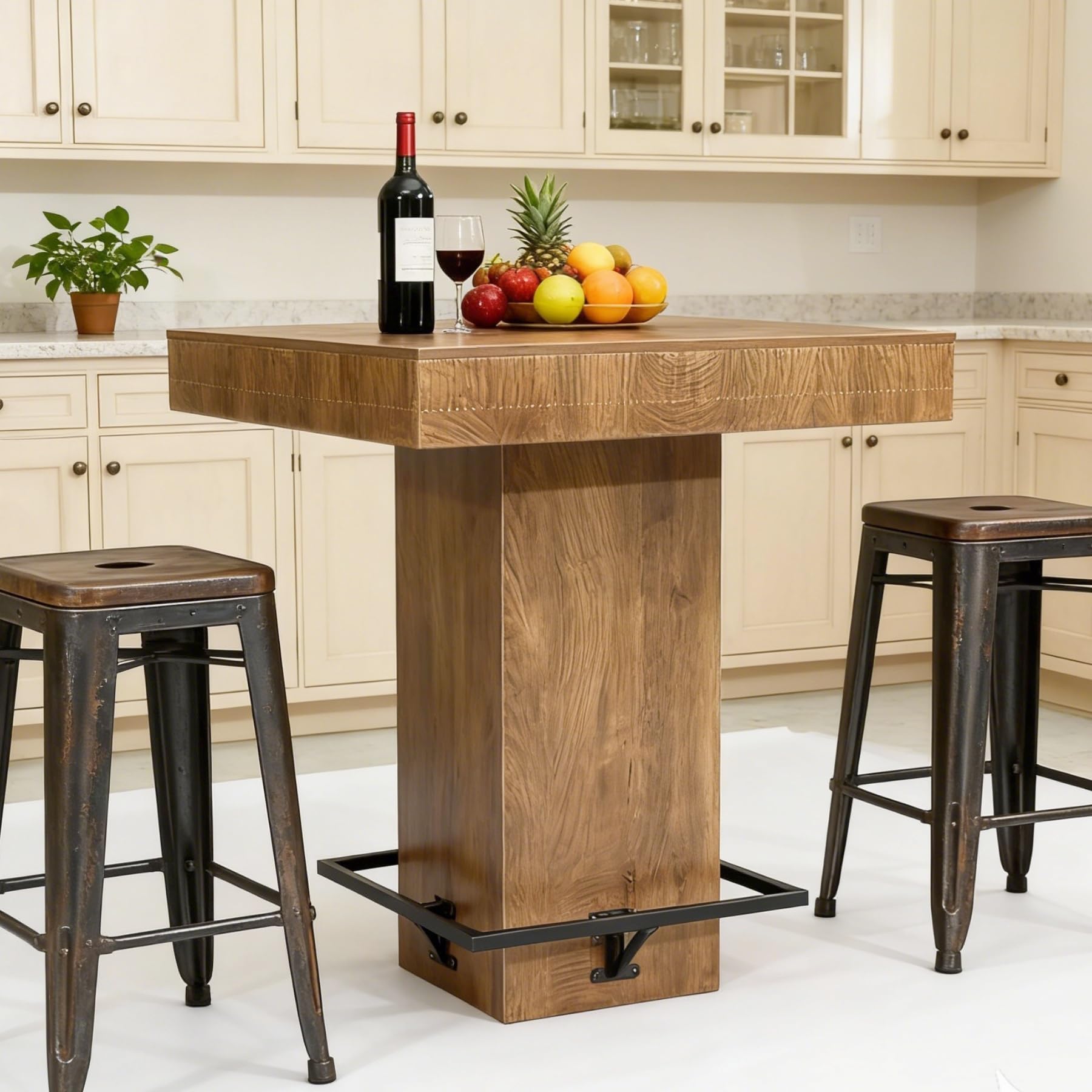 Tribesigns Square Bar Table with Metal Footrest, Industrial High Top Bistro Pub Cocktail Table for Small Bars, Kitchen Nook, Coffee Corner, Brown, 80 x 80 x 95 cm