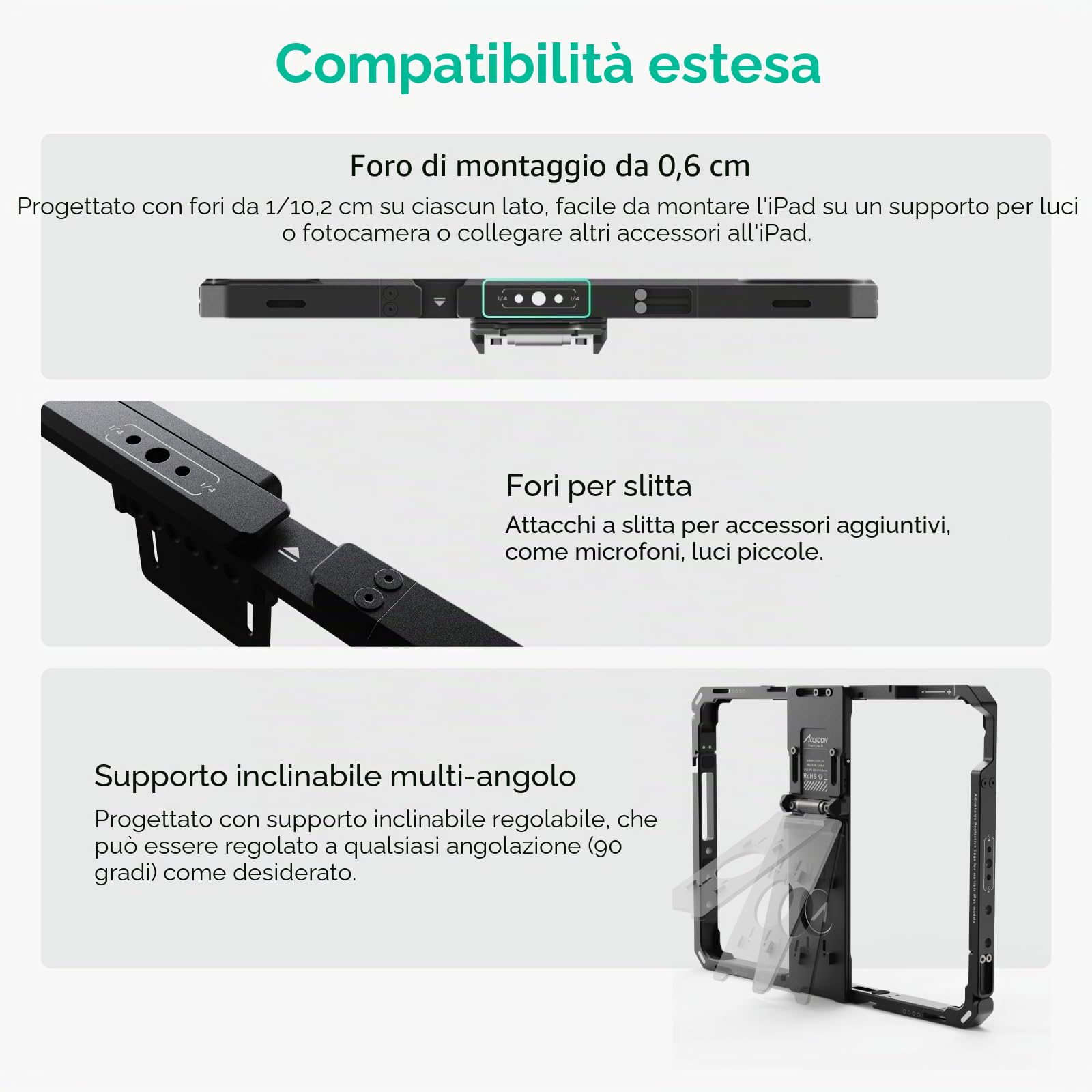 Accsoon Power Cage II per iPad Gen 5-10/Air 3-5/Pro 9.7,10.5,11 Pollici (Gen 1-4) per RED KOMODO Gimbal SLR Mirrorless Kit Trasmissione Wireless e Display