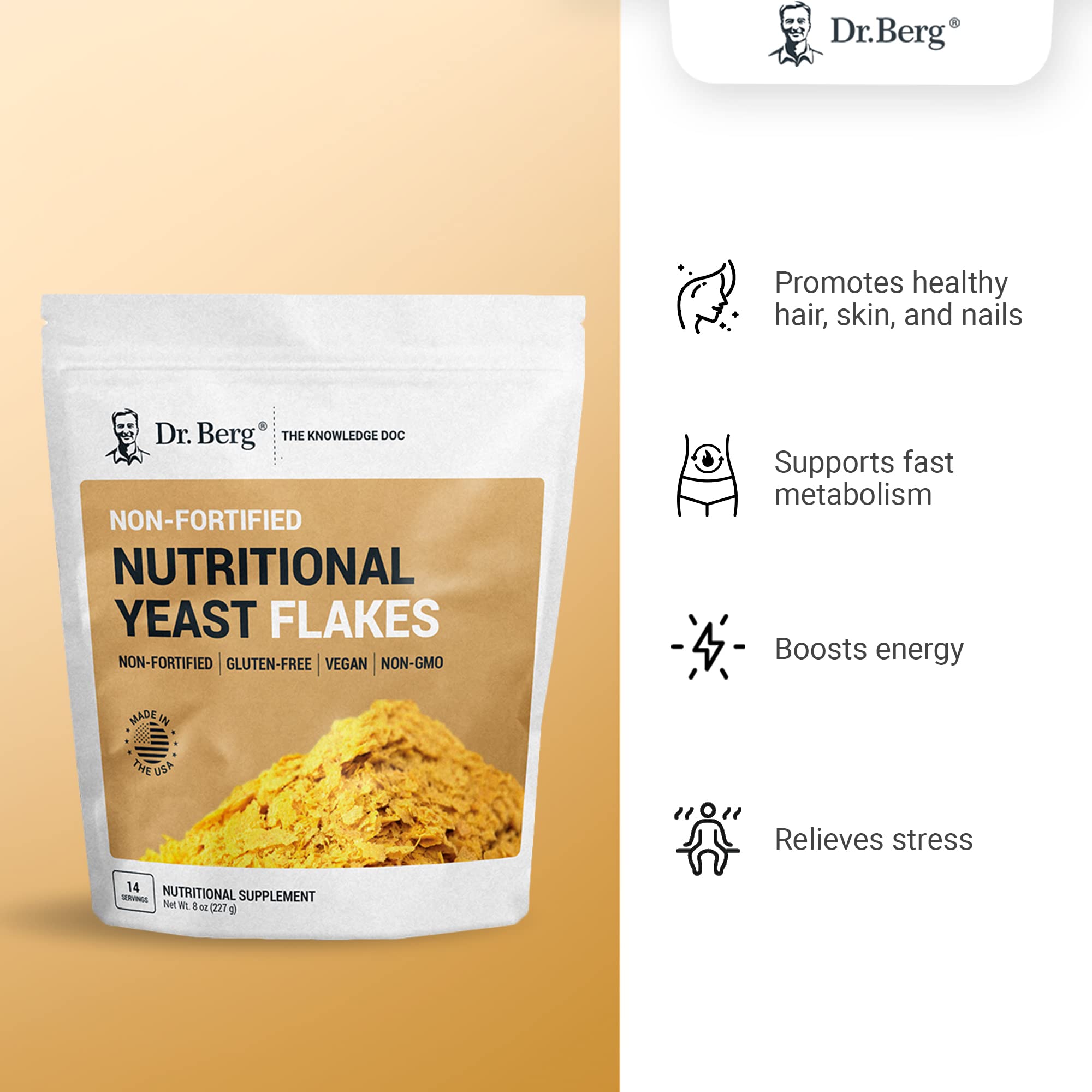 Dr. Berg's Premium Nutritional Yeast Flakes Gluten Free & NonGMO