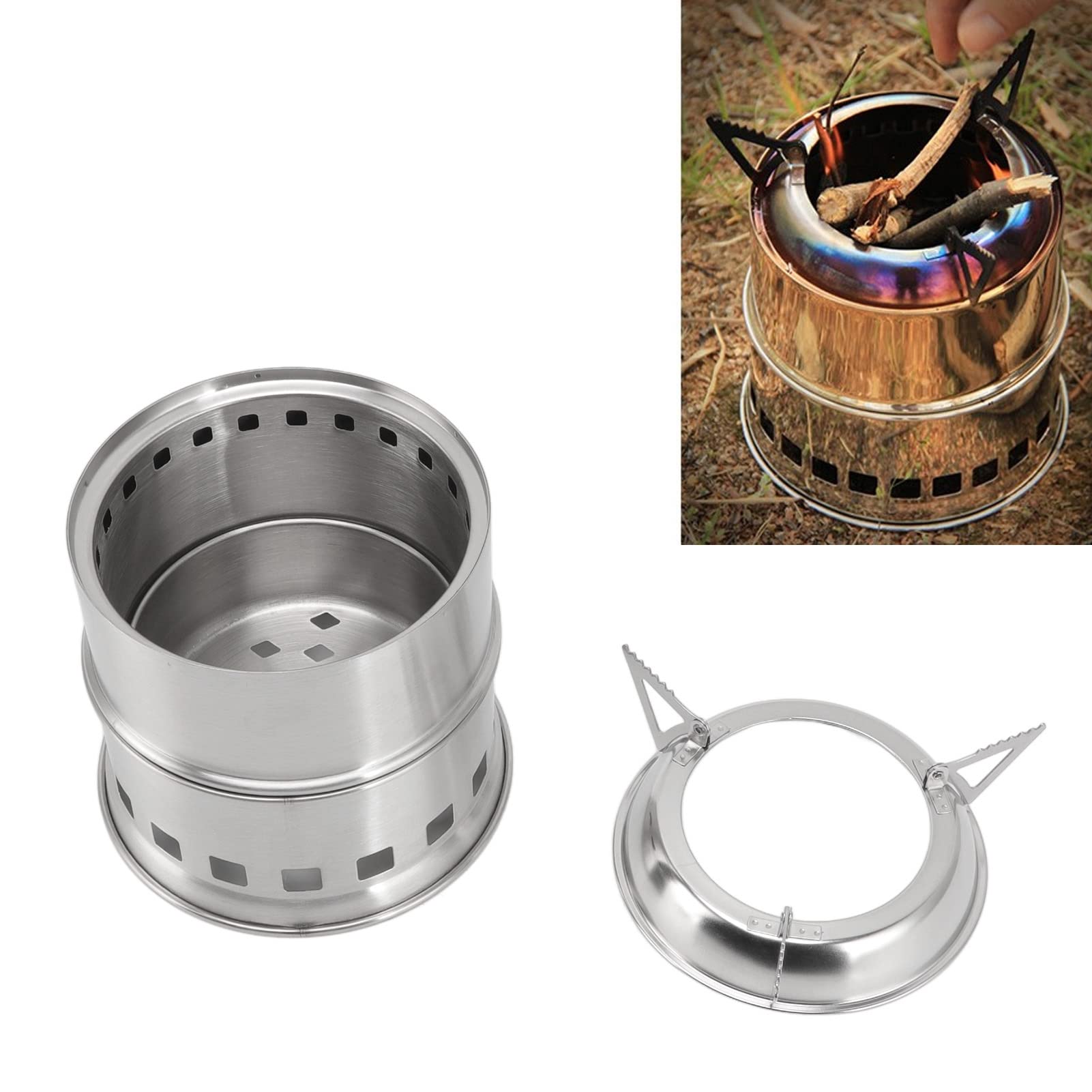 Mini réchaud à alcool en acier inoxydable, puissance de feu réglable, coupe-vent, style tiroir, pour barbecue, potée, cuisine en plein air, Argent