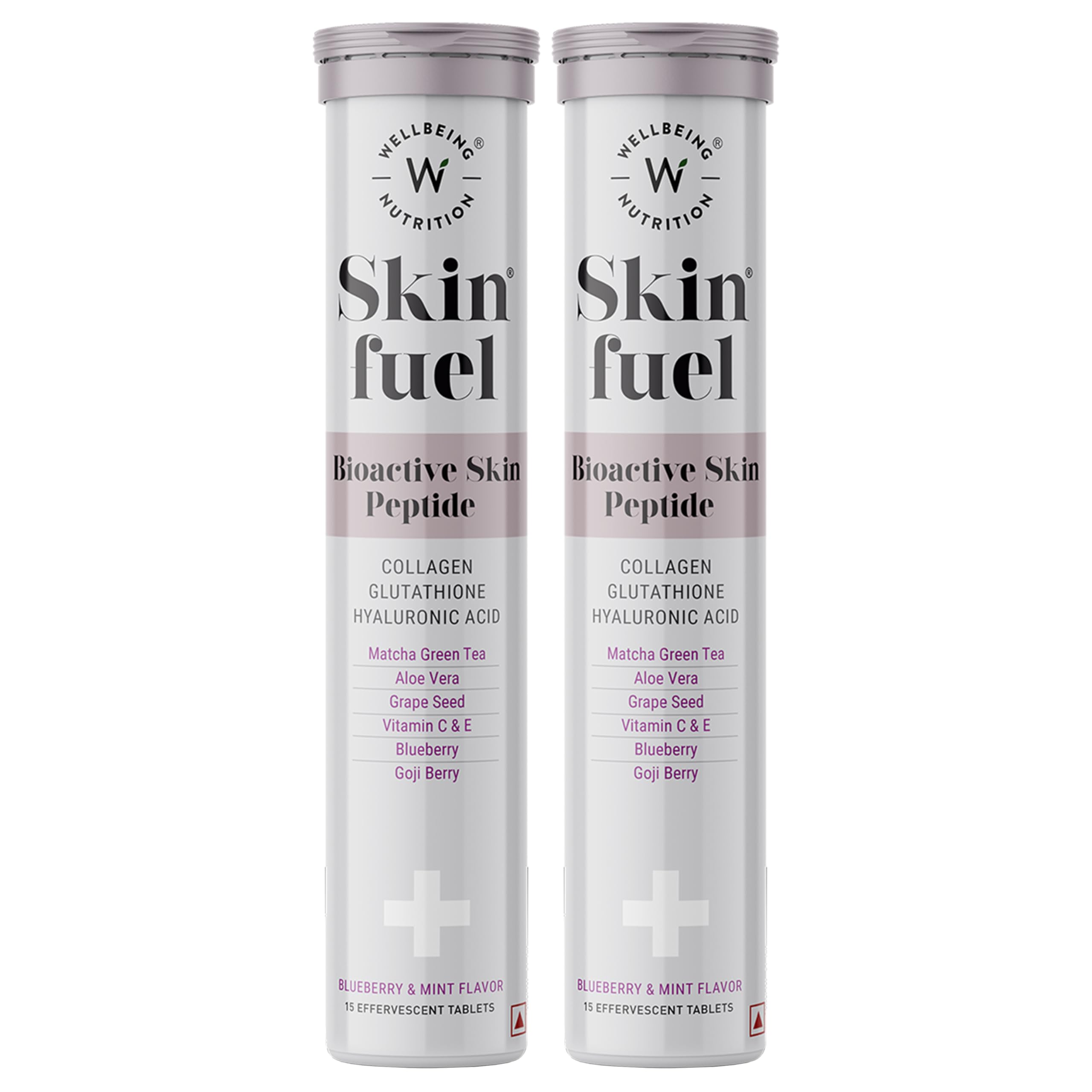 Wellbeing Nutrition Skin Fuel | Glutathione Tablets | Skin Glow and Radiance for Men & Women | Hyaluronic Acid, Grape Seed, Vitamin E (15 Effervescent Tablets) Pack of 2